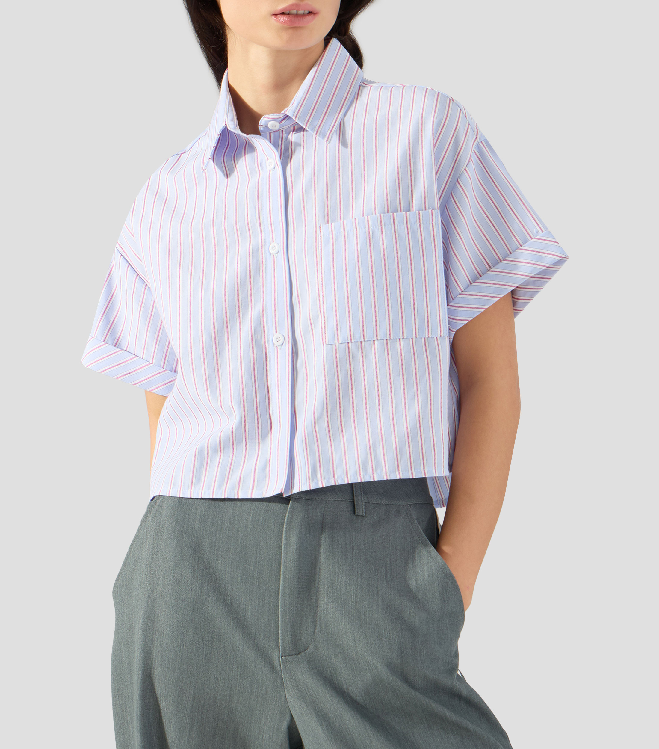 Camisa a rayas manga corta Mujer