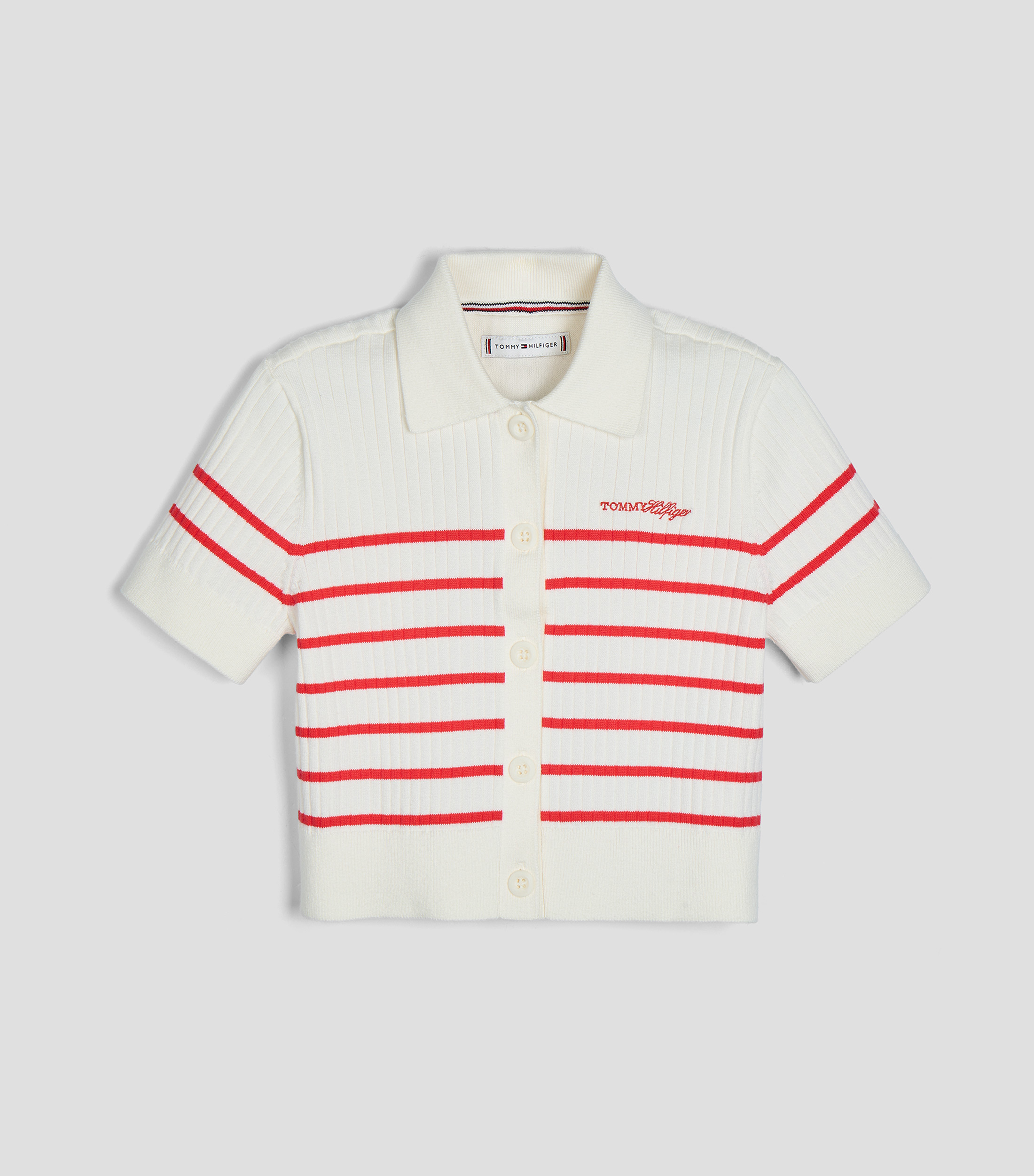 Playera cuello camisero manga corta a rayas Niña