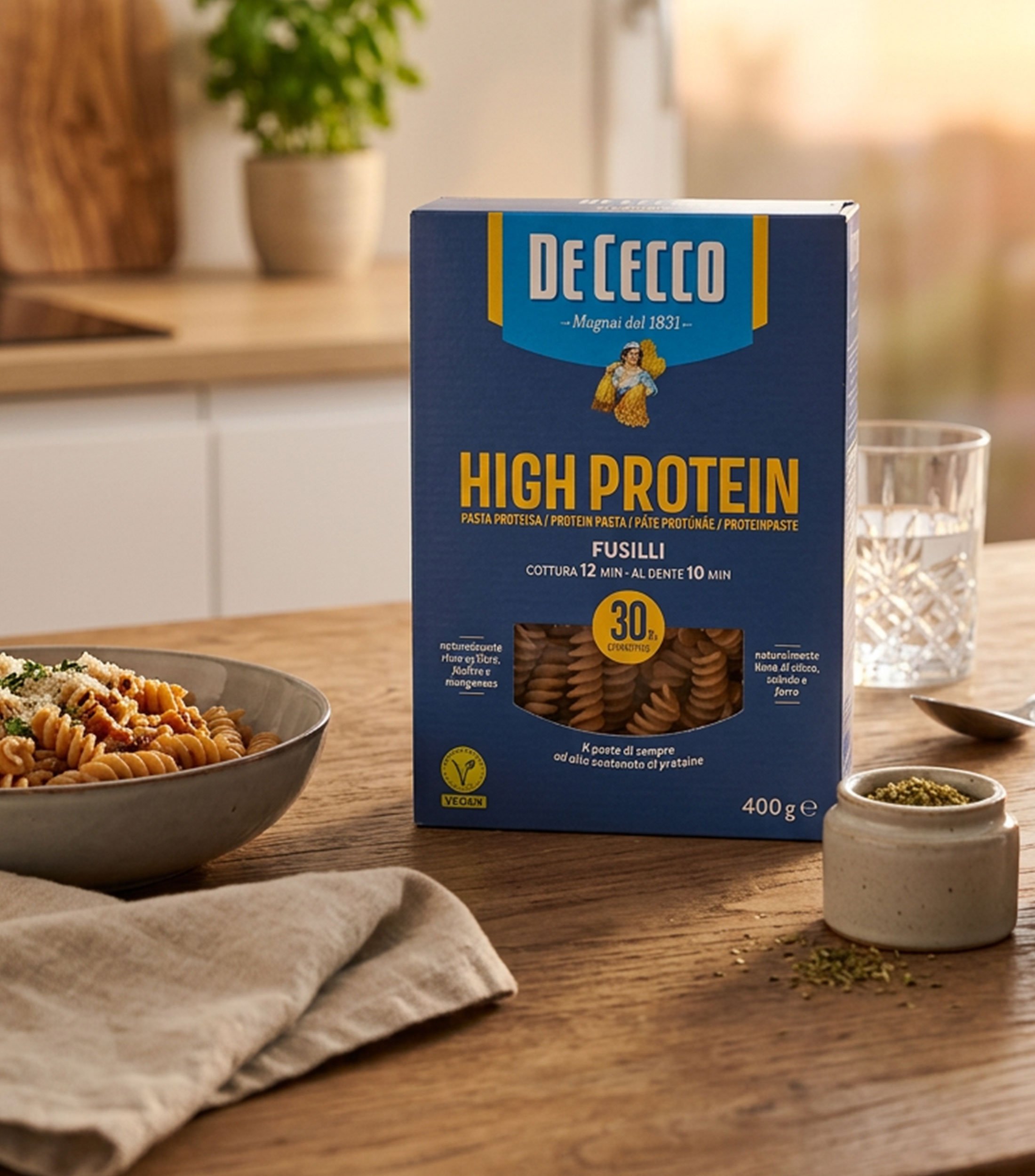 Pasta fusilli alta en proteínas, 400 gr