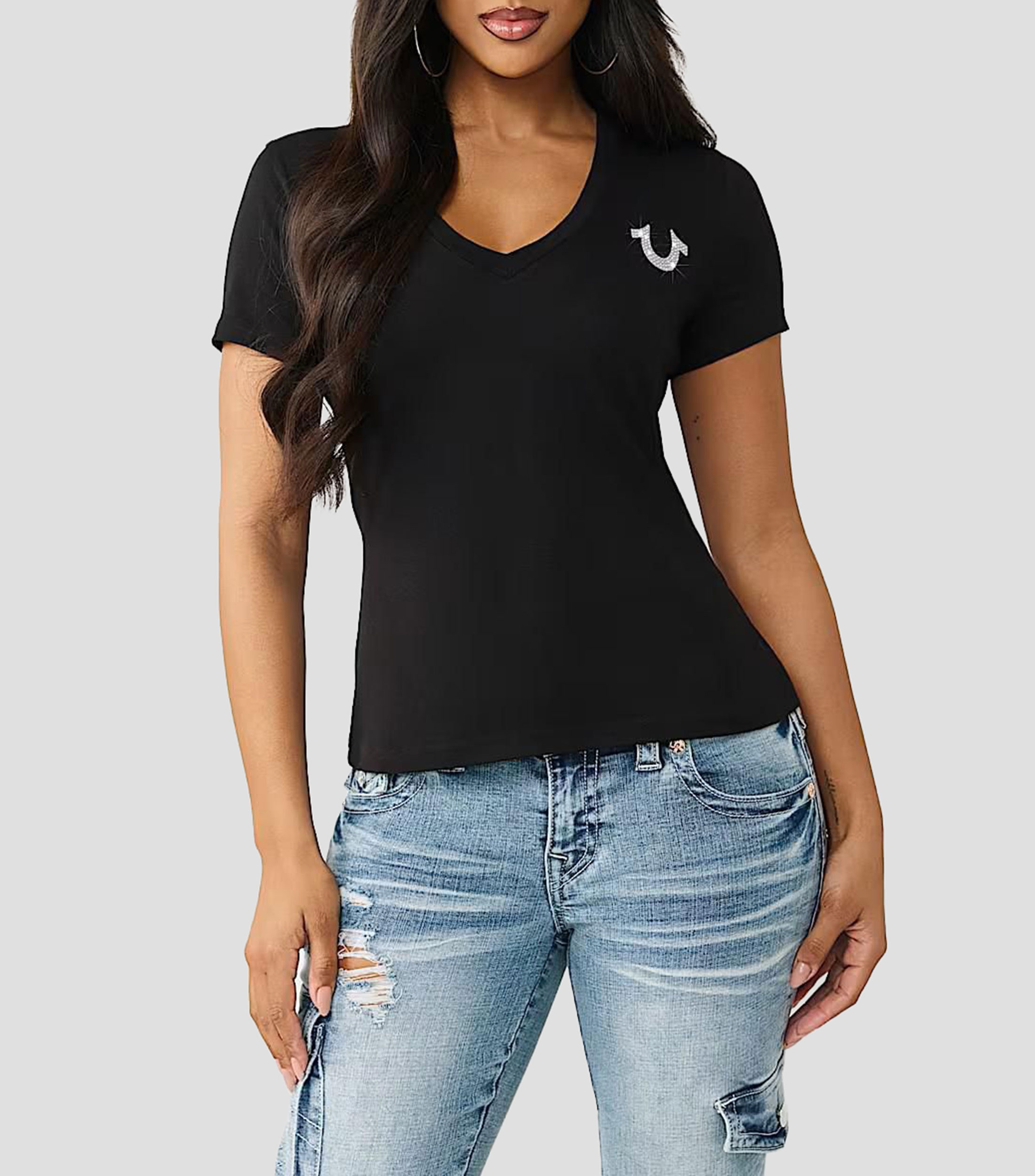 Playera cuello V manga corta lisa Mujer