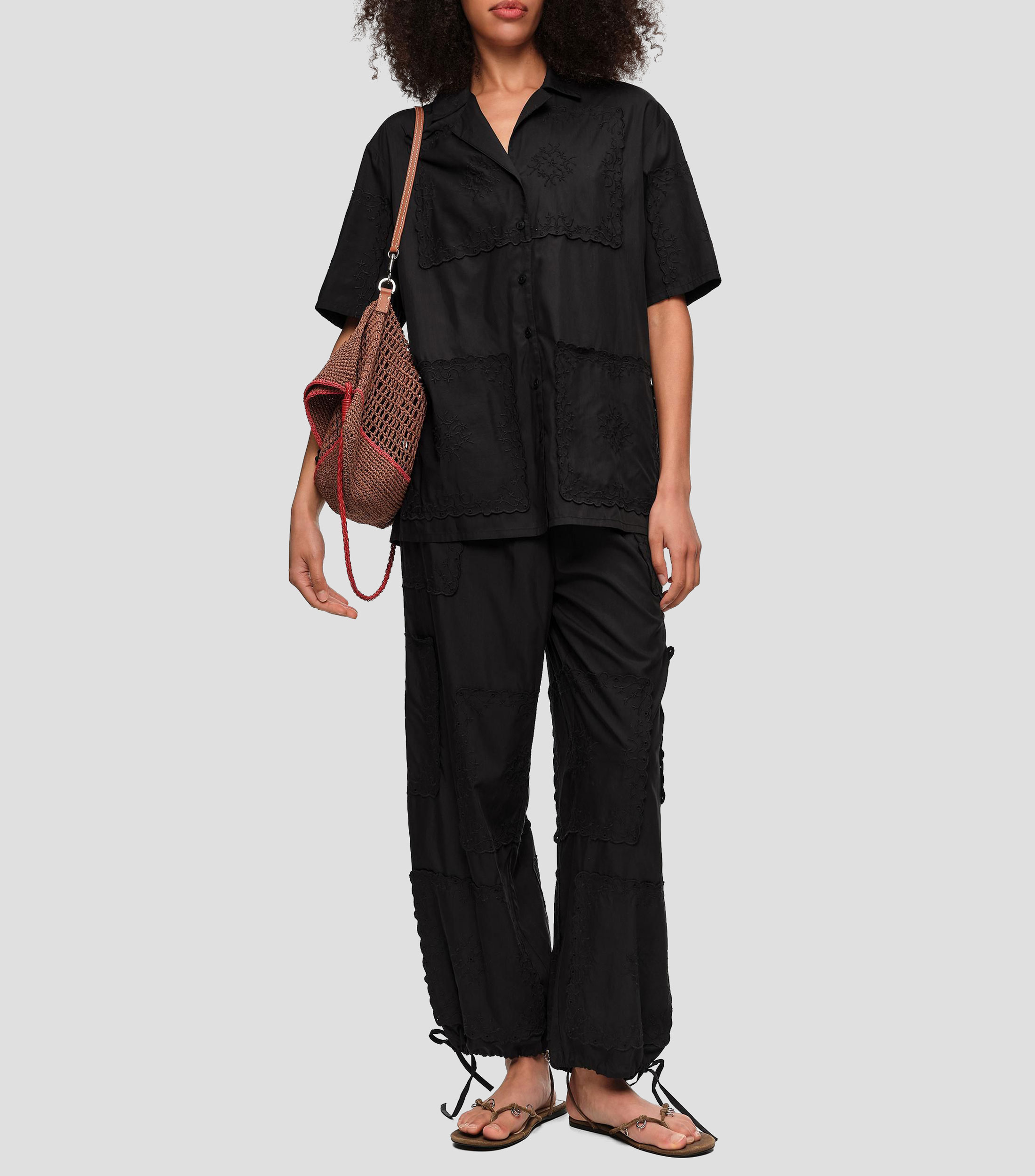 Pantalón patchwork de pañuelos bordados Mujer