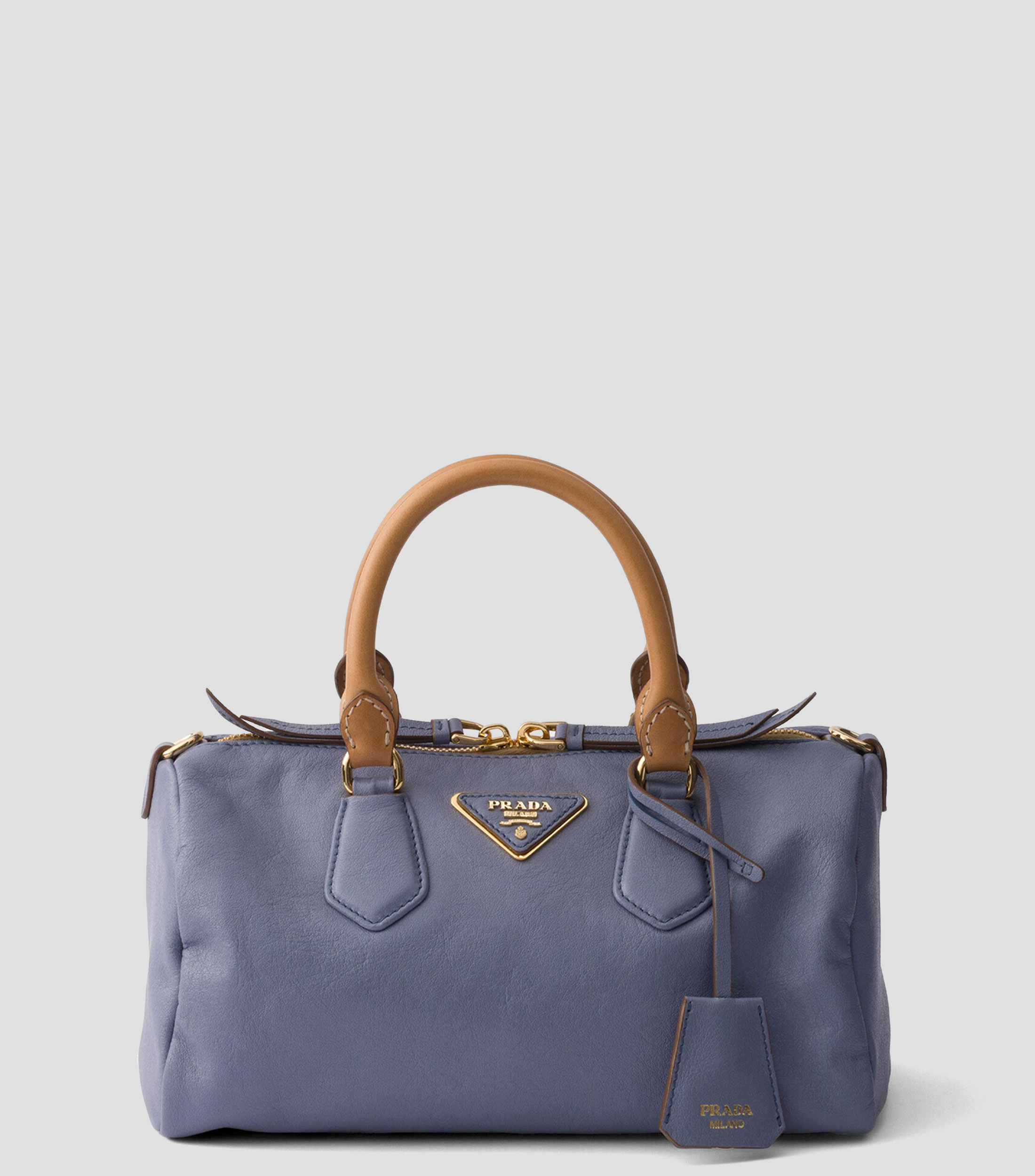 Bolsa Satchel Azul en Piel, Mujer