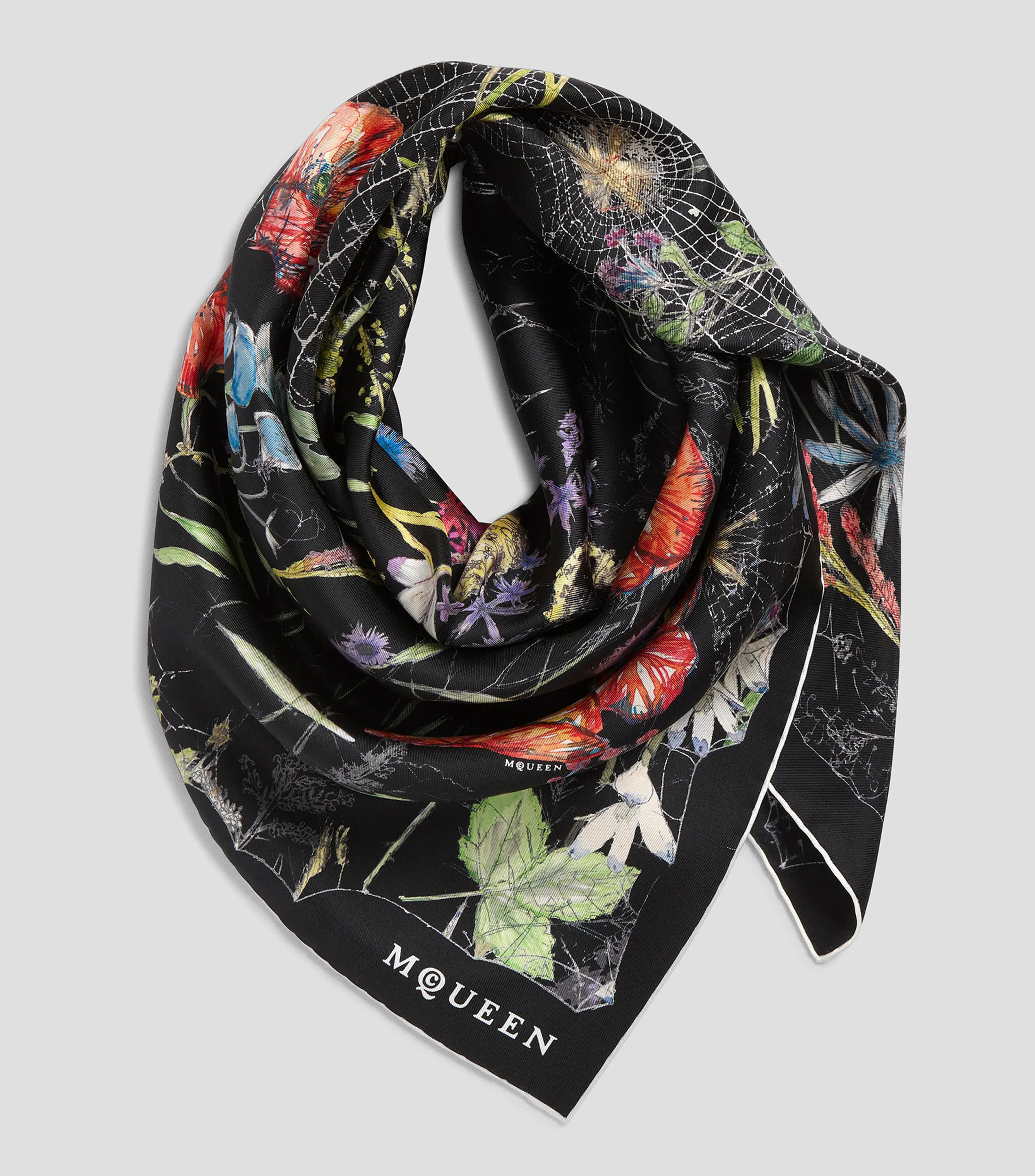 Mascada en seda multicolor estampada Mujer