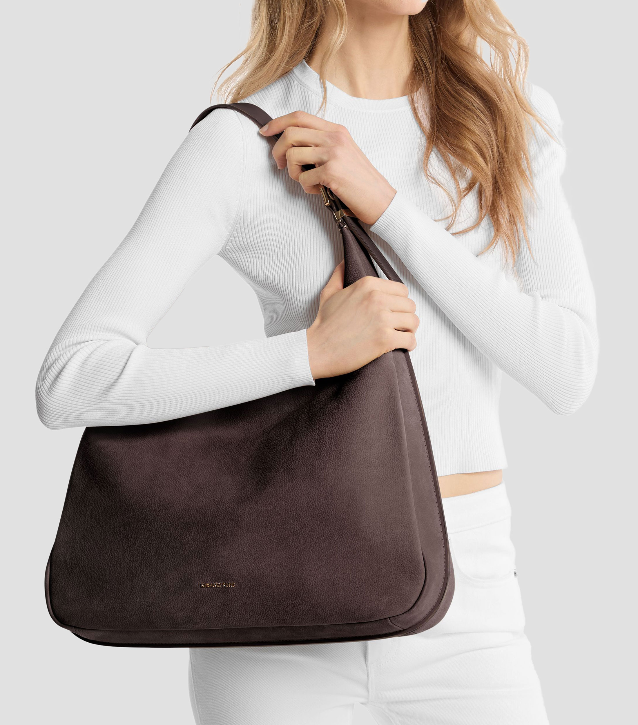 Bolso Hobo en piel liso Mujer
