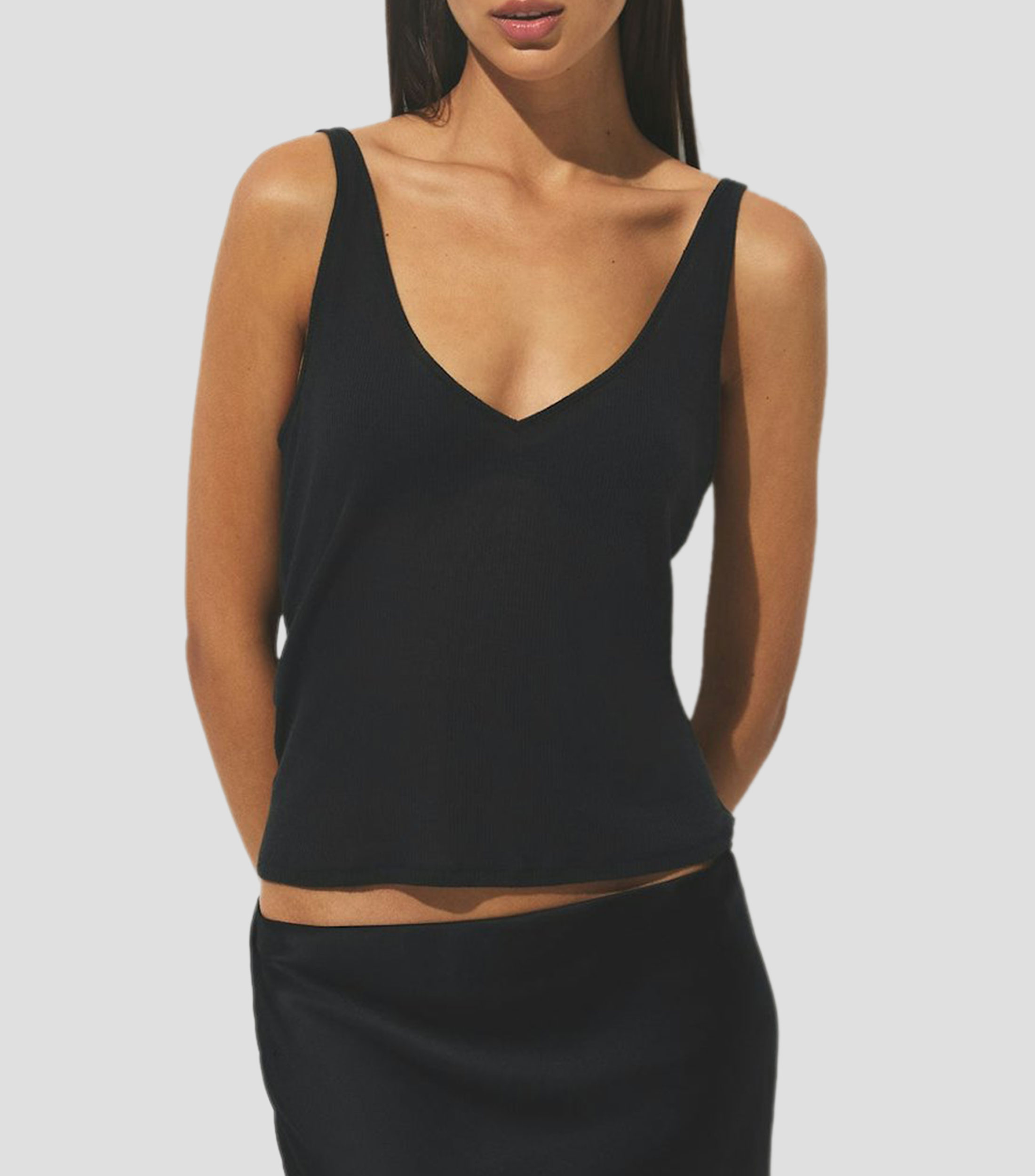 Tank cuello V sin mangas sólido Mujer