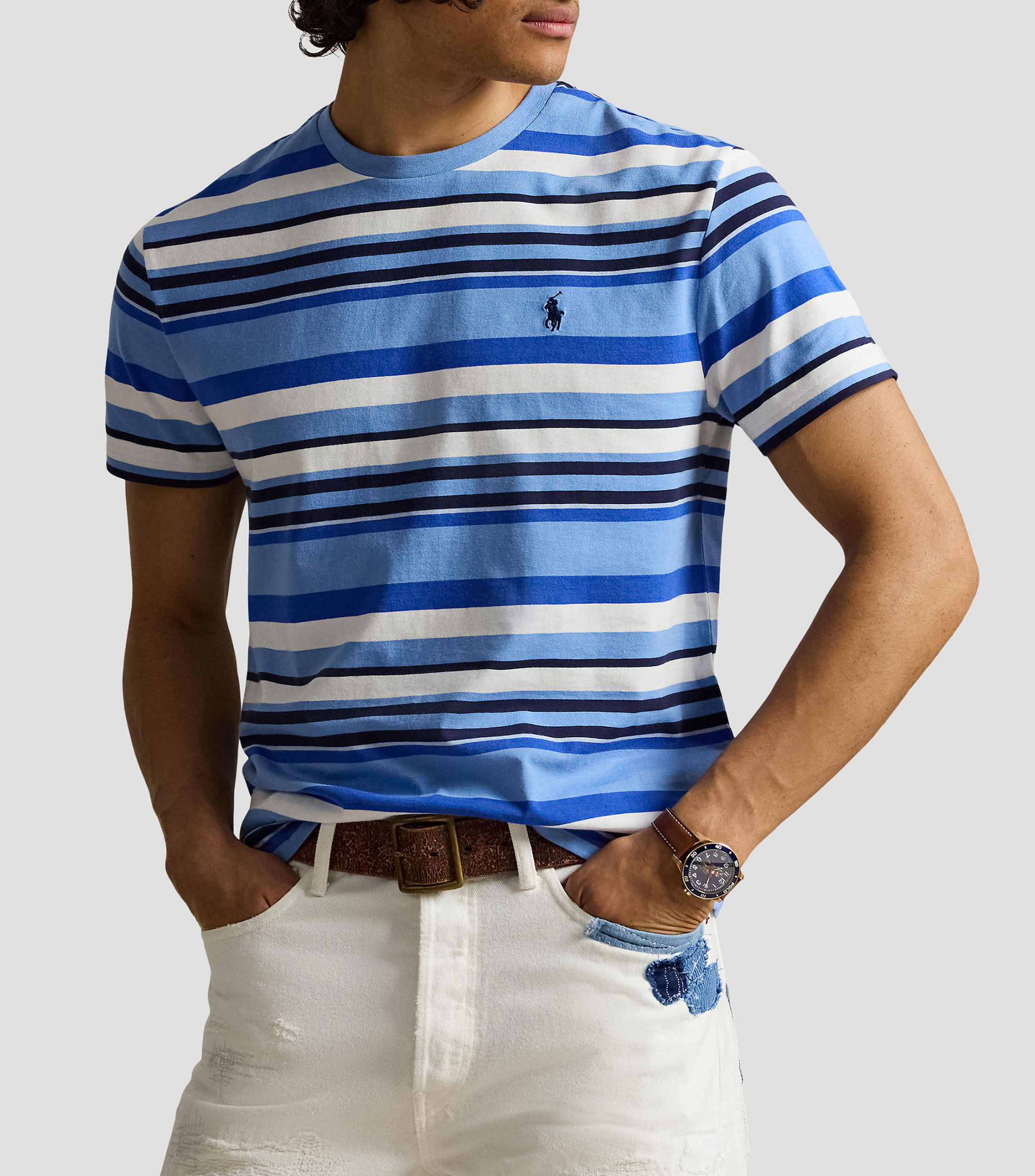 Playera cuello redondo manga corta de rayas Hombre