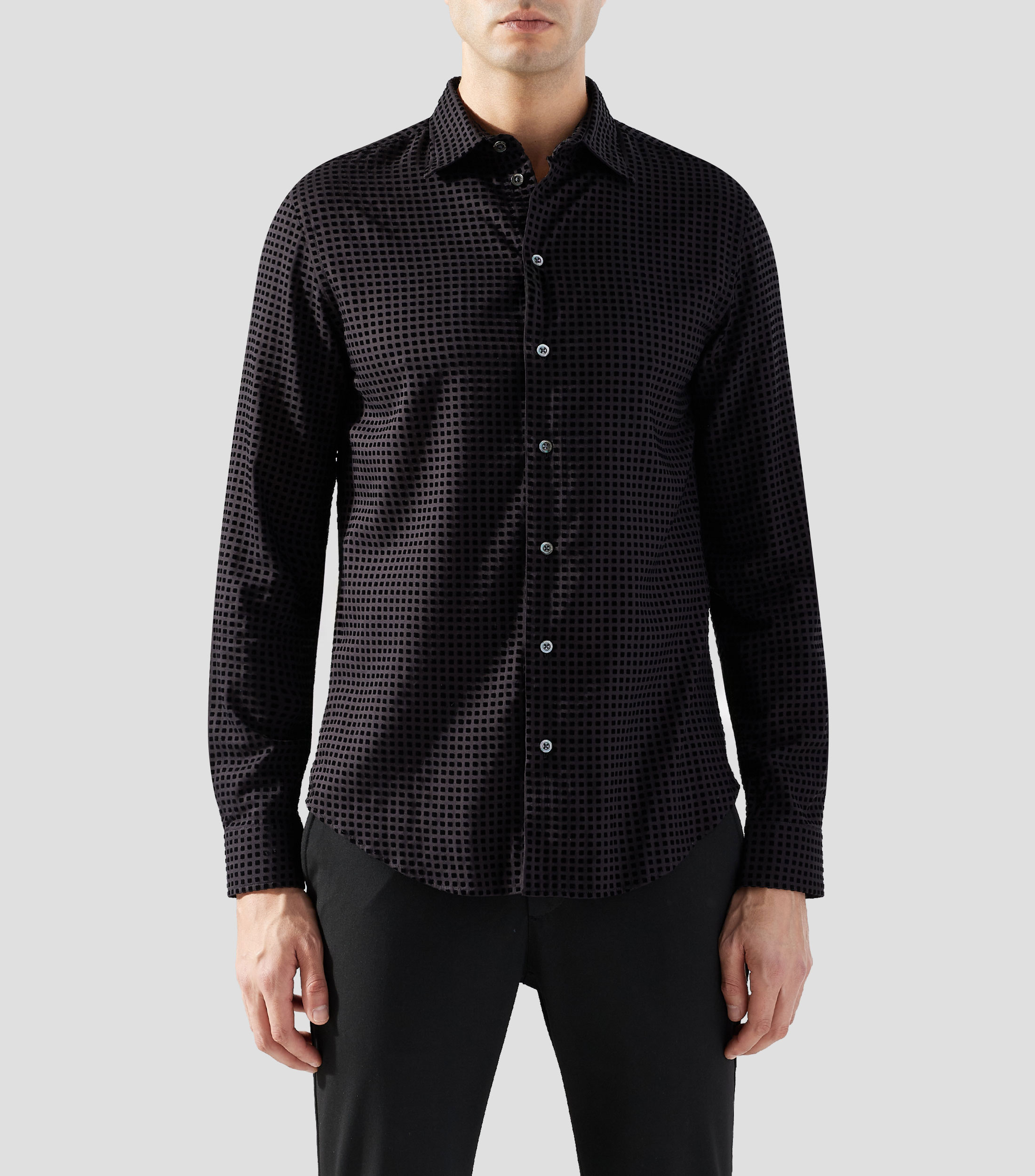 Camisa con microdiseño manga larga Hombre