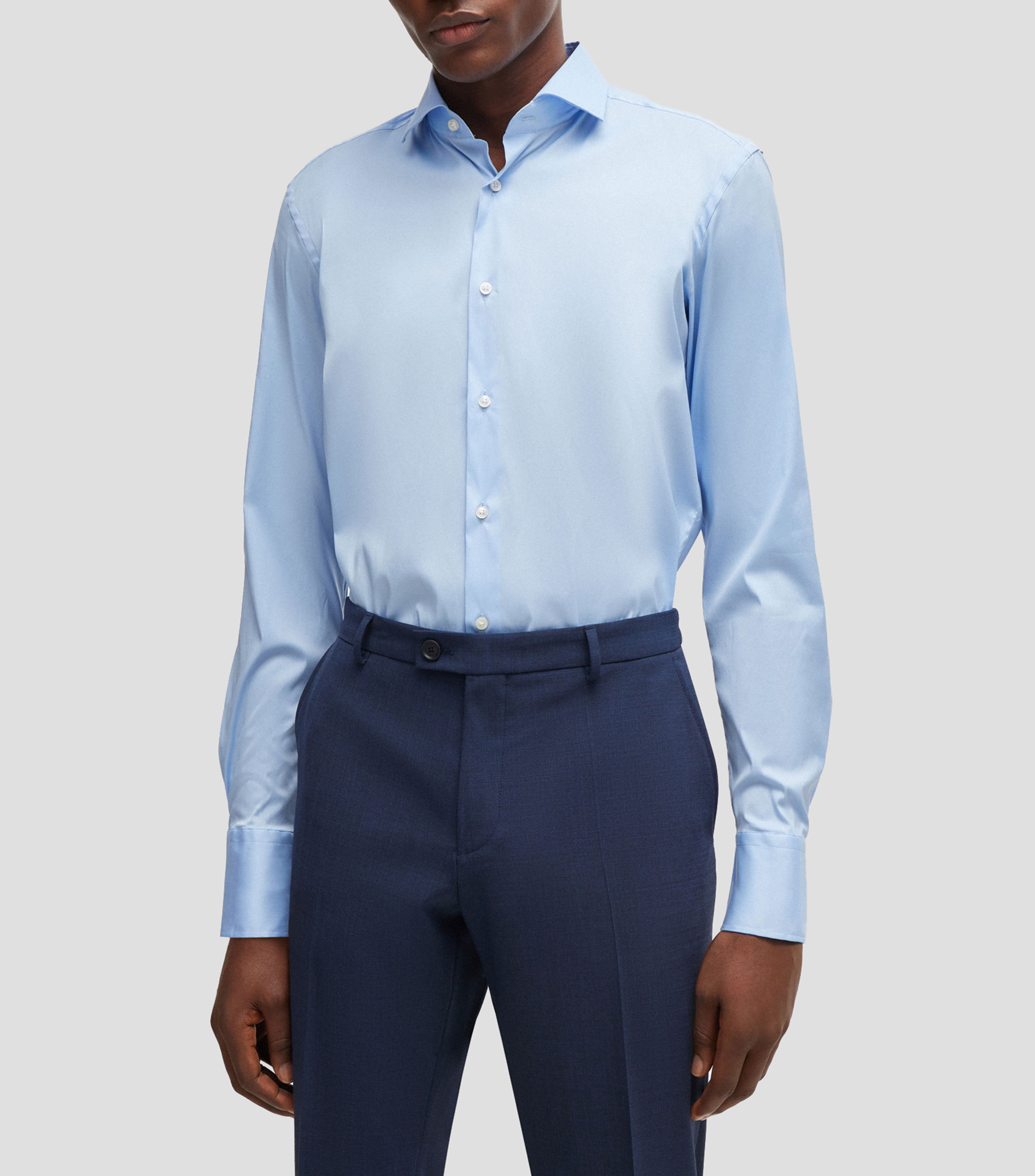 Camisa slim fit de popelín de algodón de planchado fácil Hombre