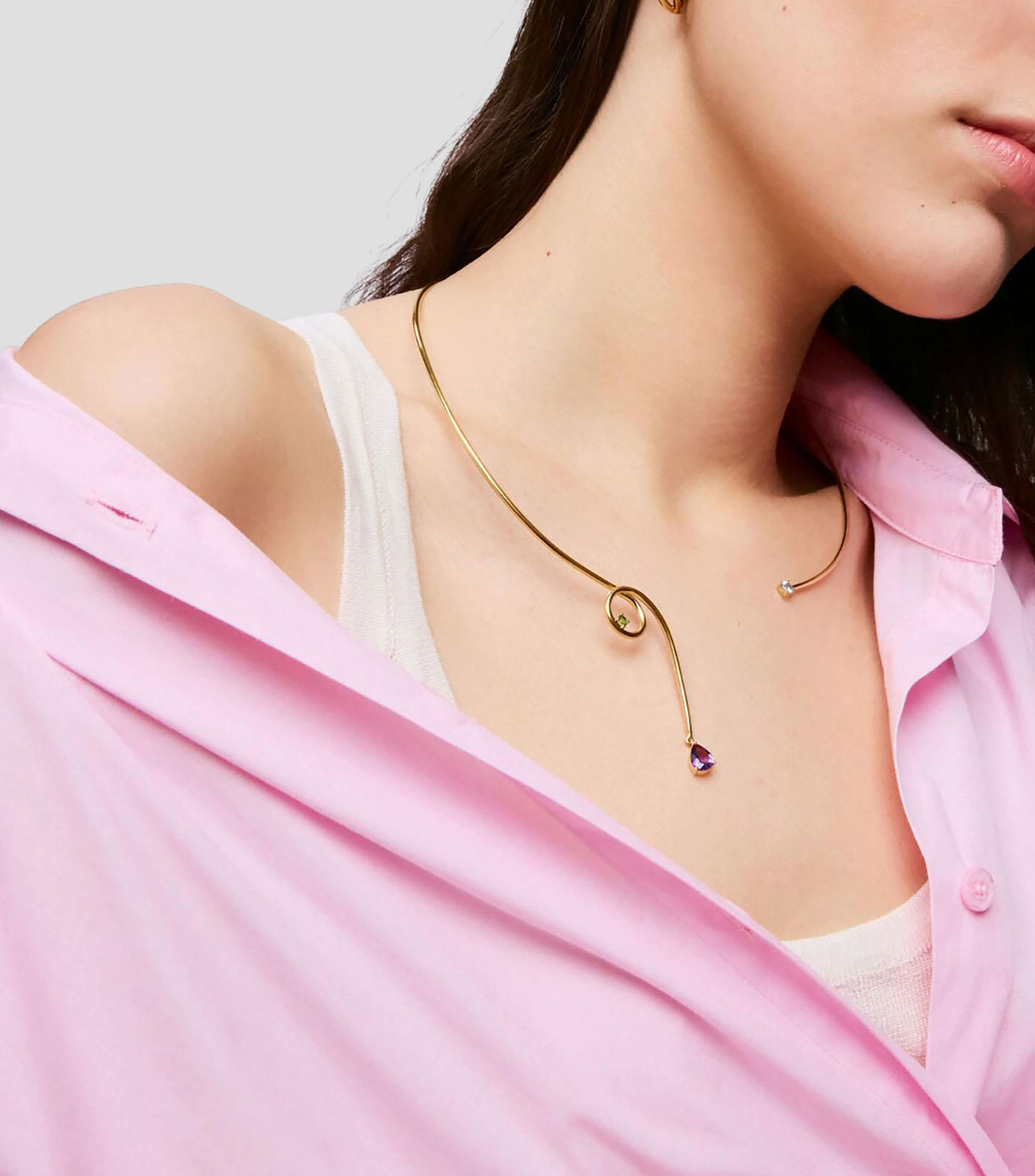 Collar abierto en Plata Lio con gemas Mujer