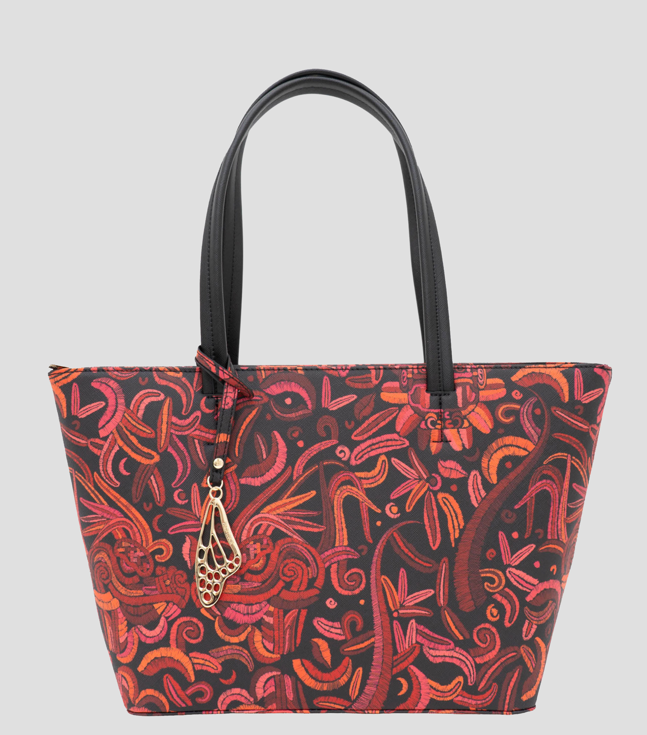 Bolso tote negro con rojo K'iin Quetzalcóatl Mujer