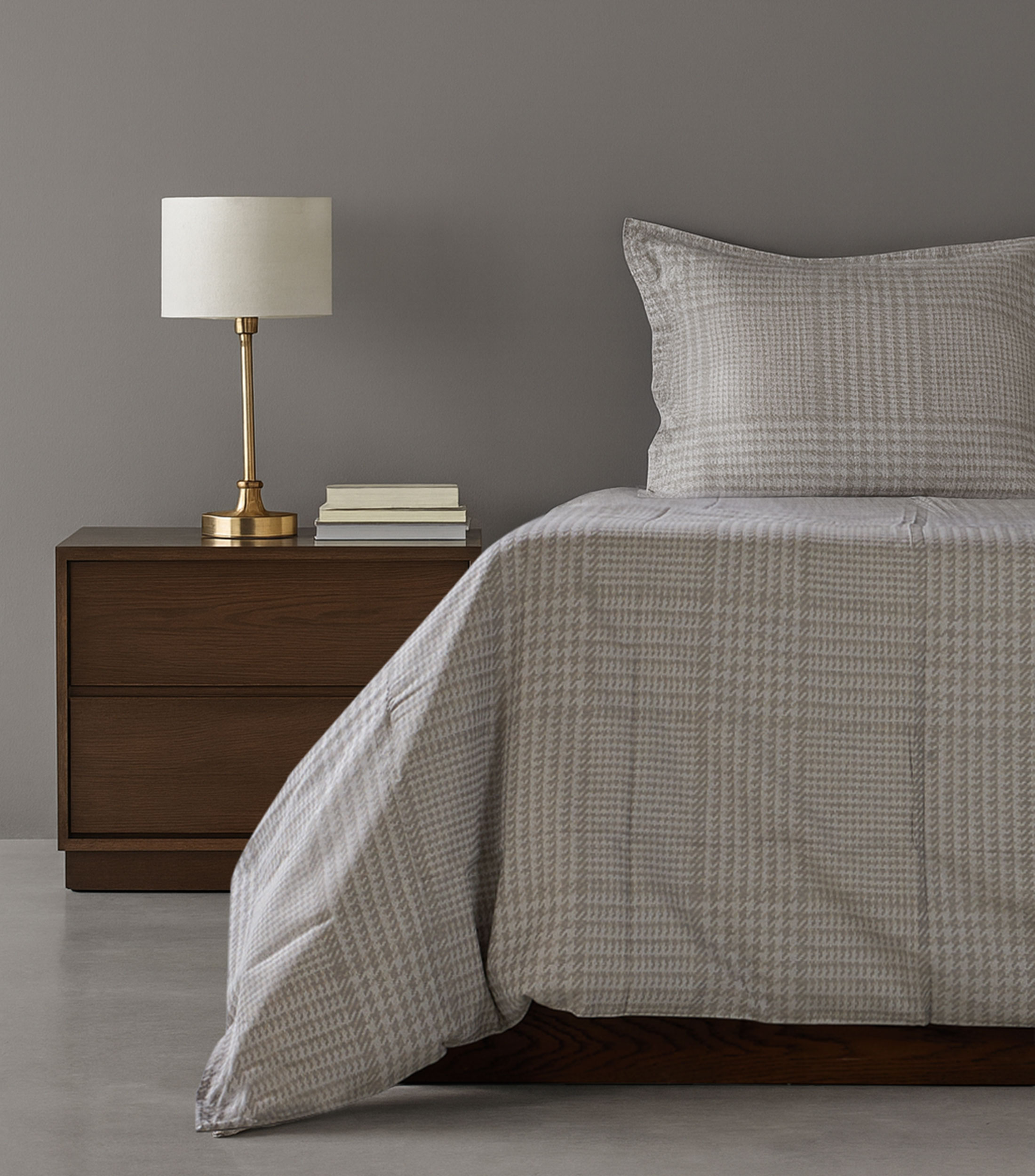 Funda para duvet queen size en algodón Pied de Poule Arredo gris con beige