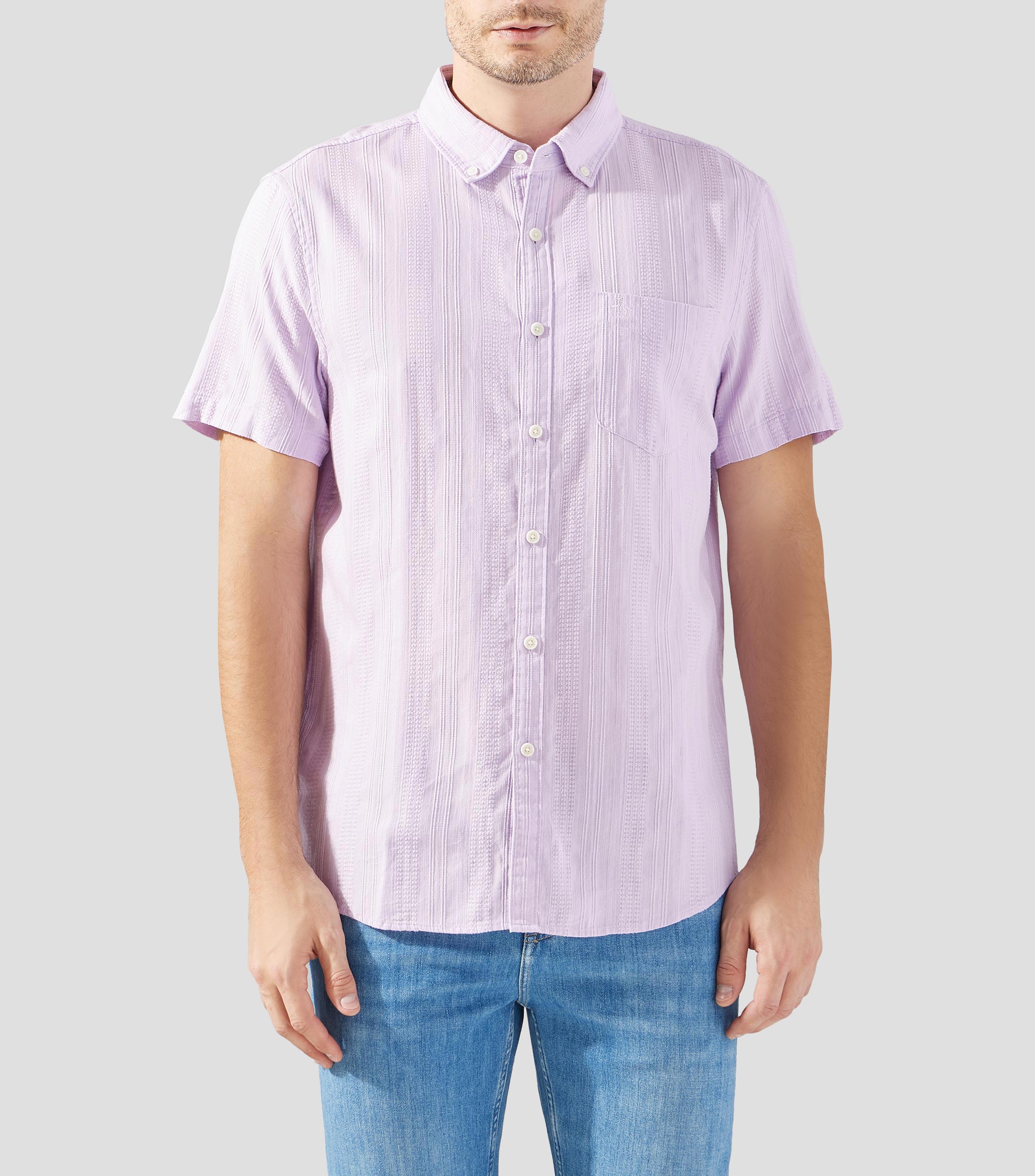 Camisa de rayas manga corta Hombre