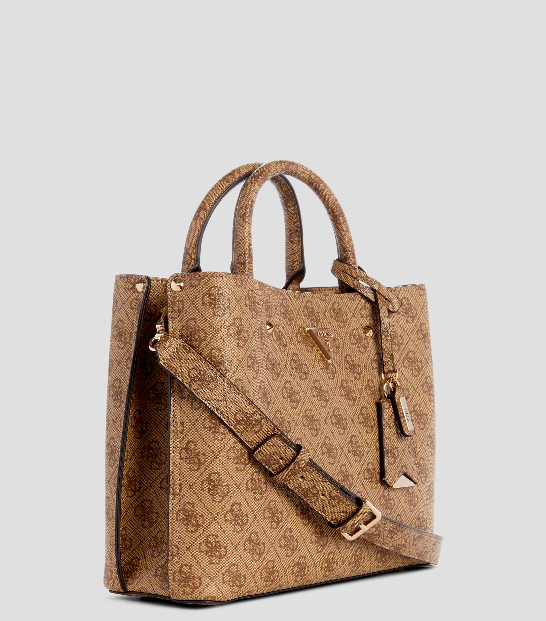 Bolsa satchel café estampada Mujer