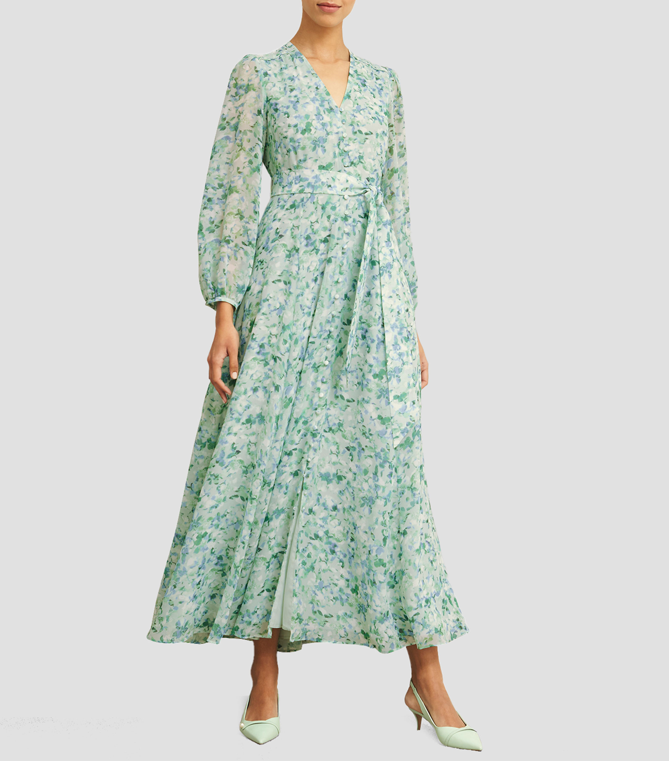 Vestido de fiesta maxi con flores y manga larga Thea Mujer