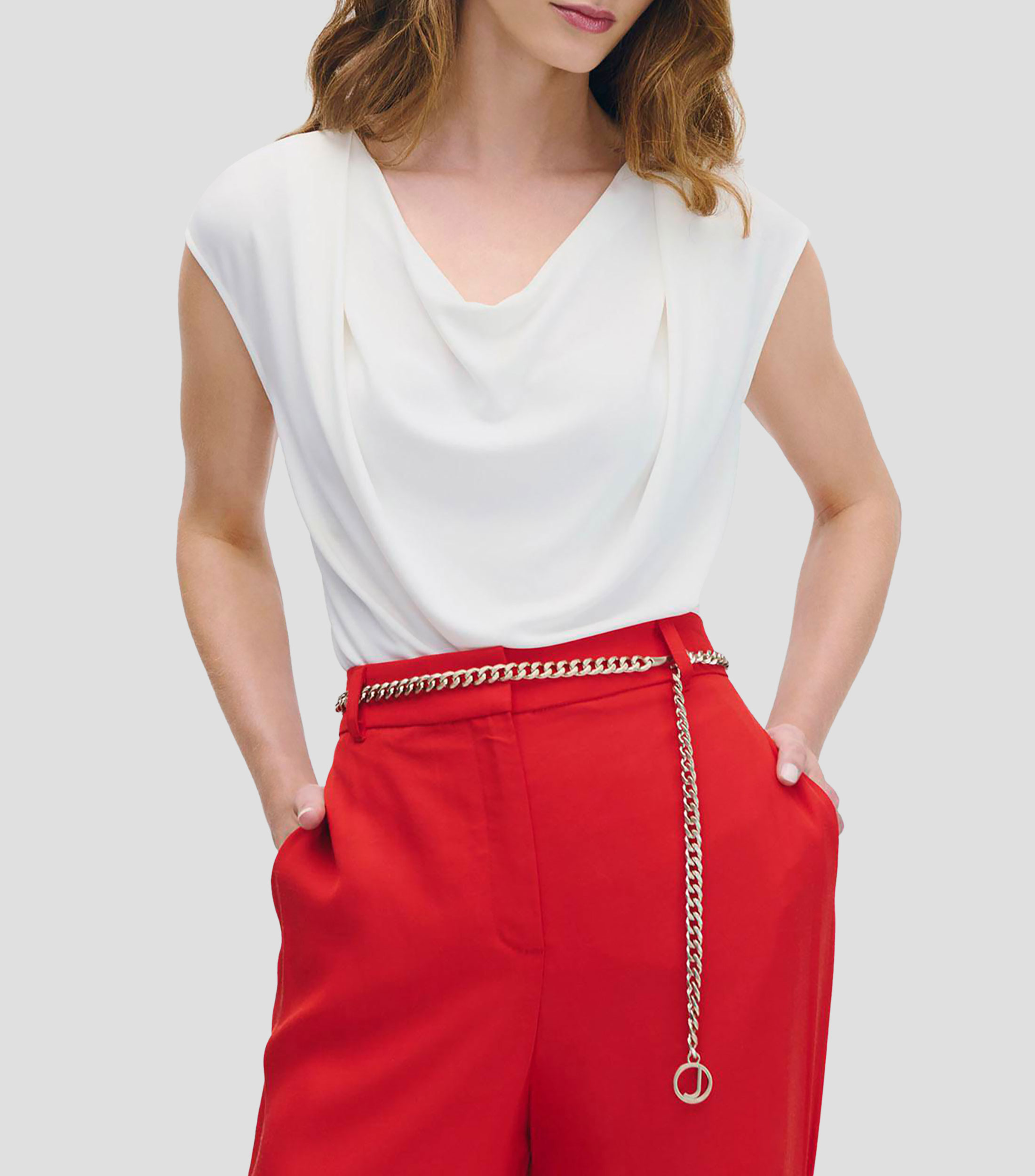 Blusa de punto natural escote drapeado Mujer