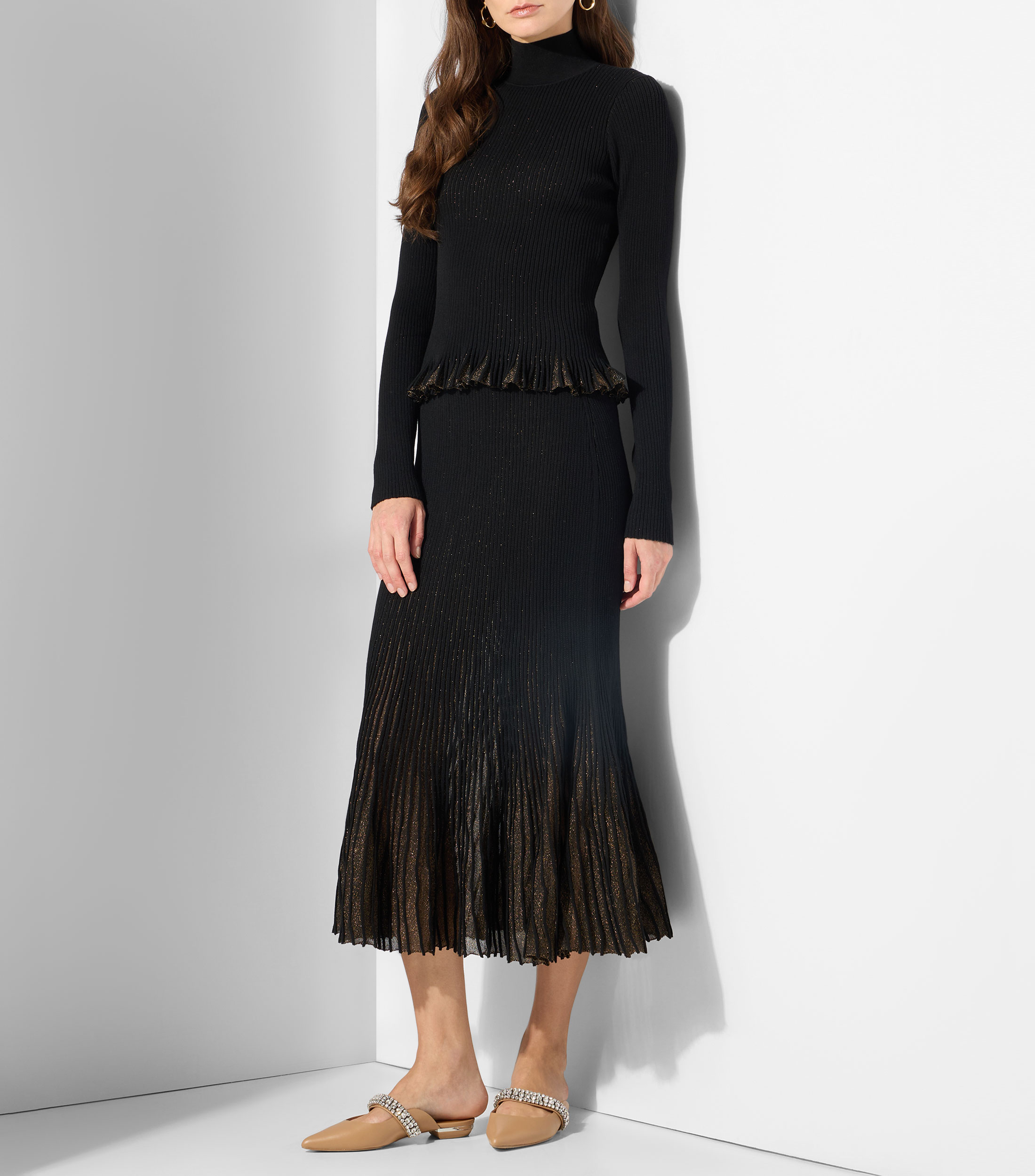 Falda midi lisa Mujer