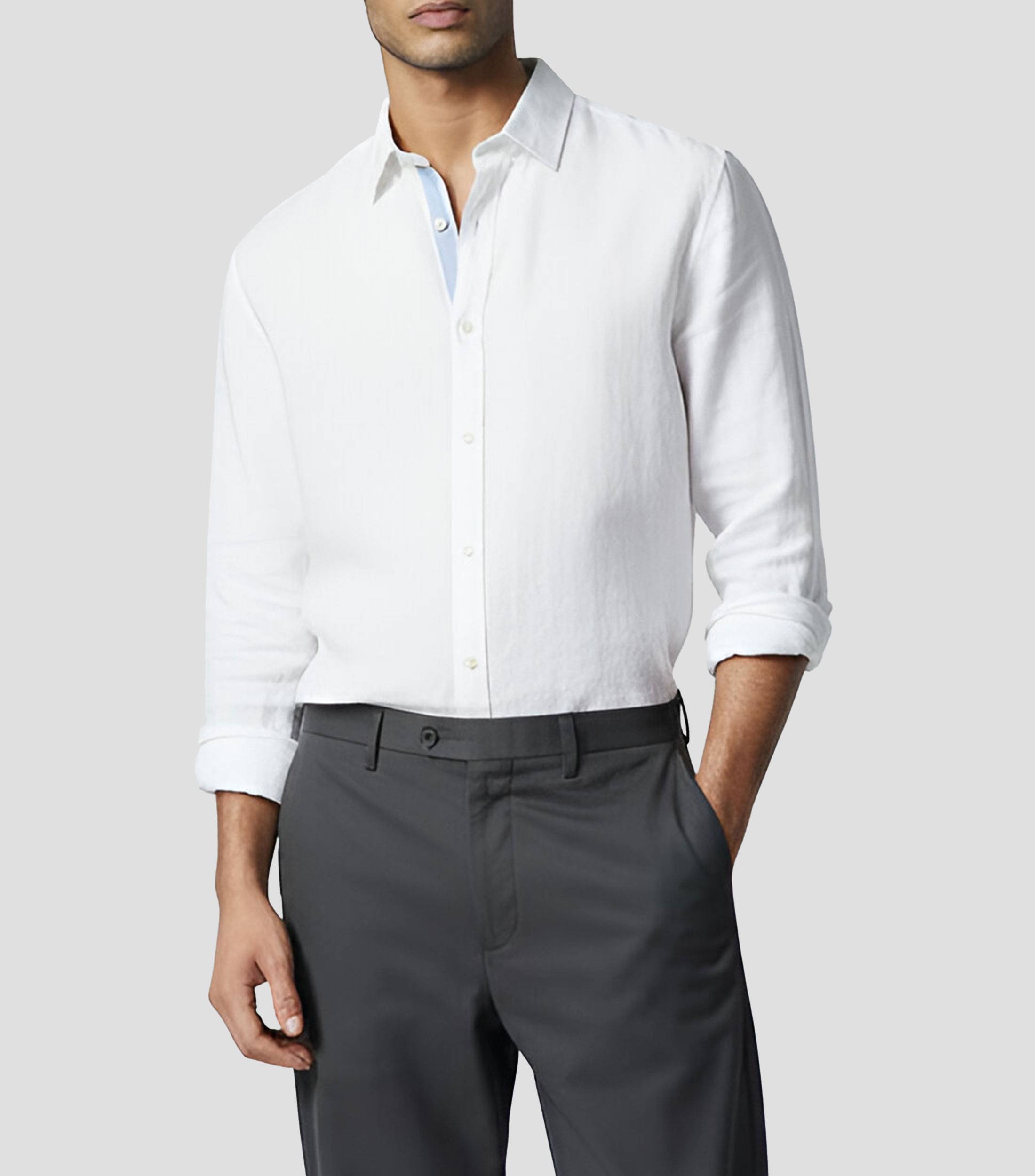 Camisa lisa en lino con manga larga Hombre