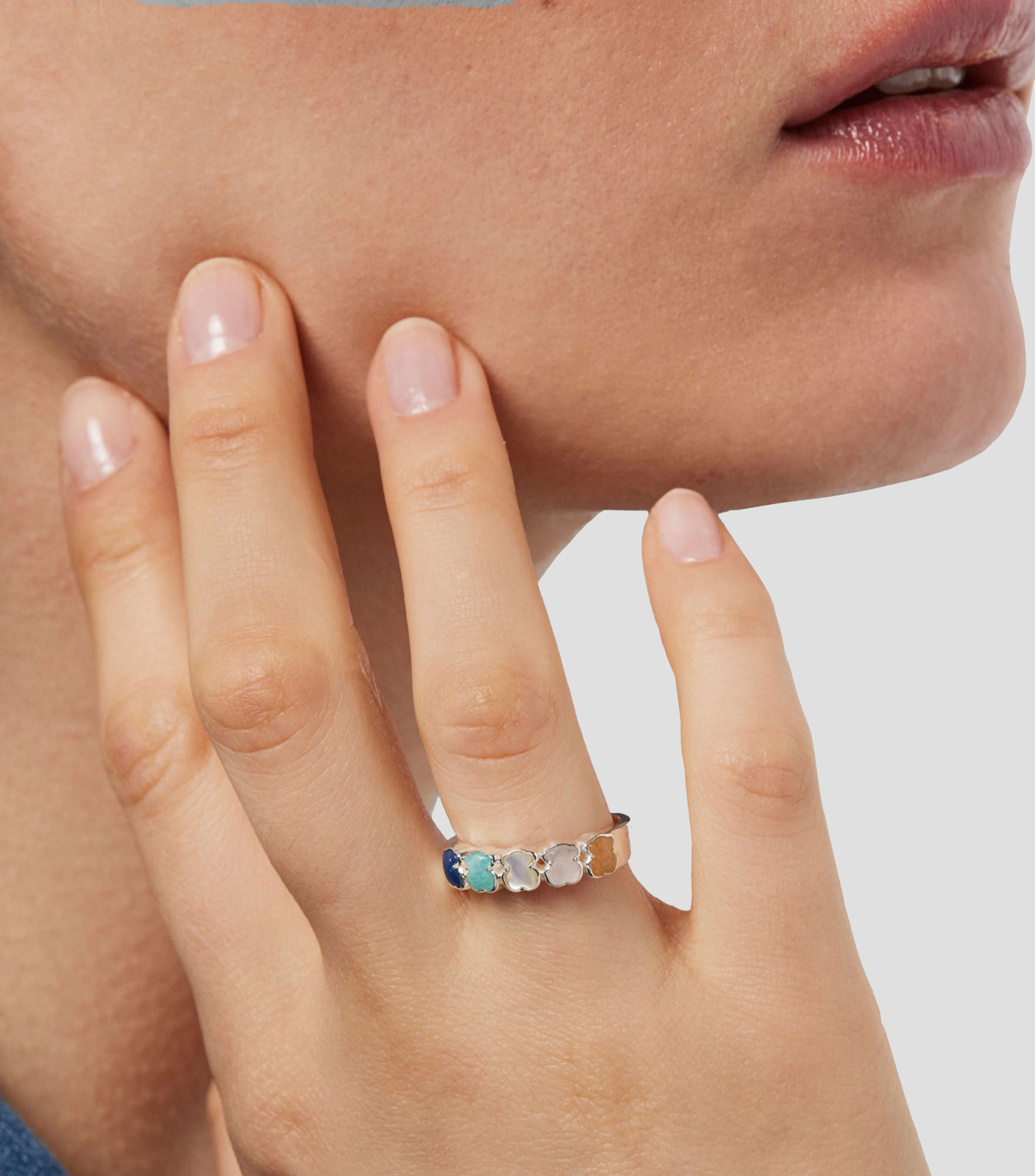 Anillo Mini Color en plata .925 con gemas multicolor motivo oso Mujer