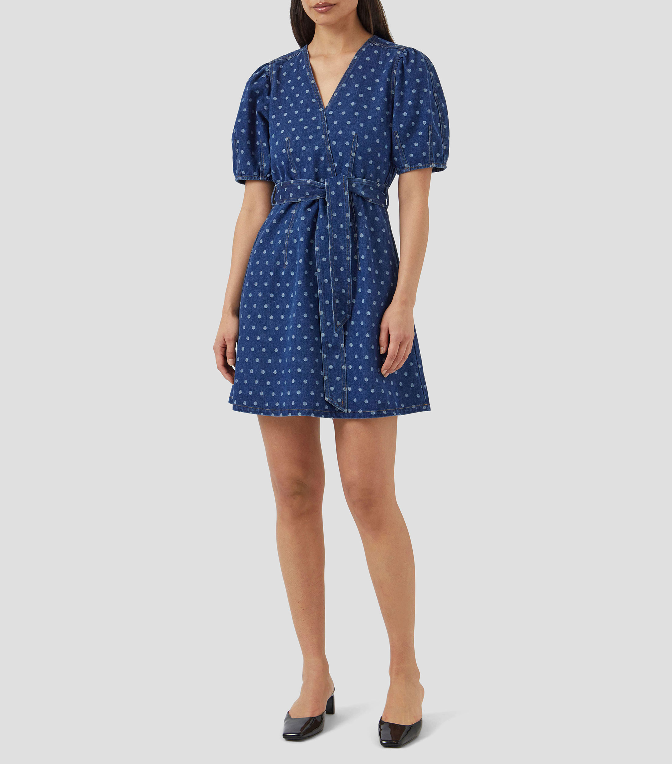 Vestido corto Polkadots de manga corta Mujer