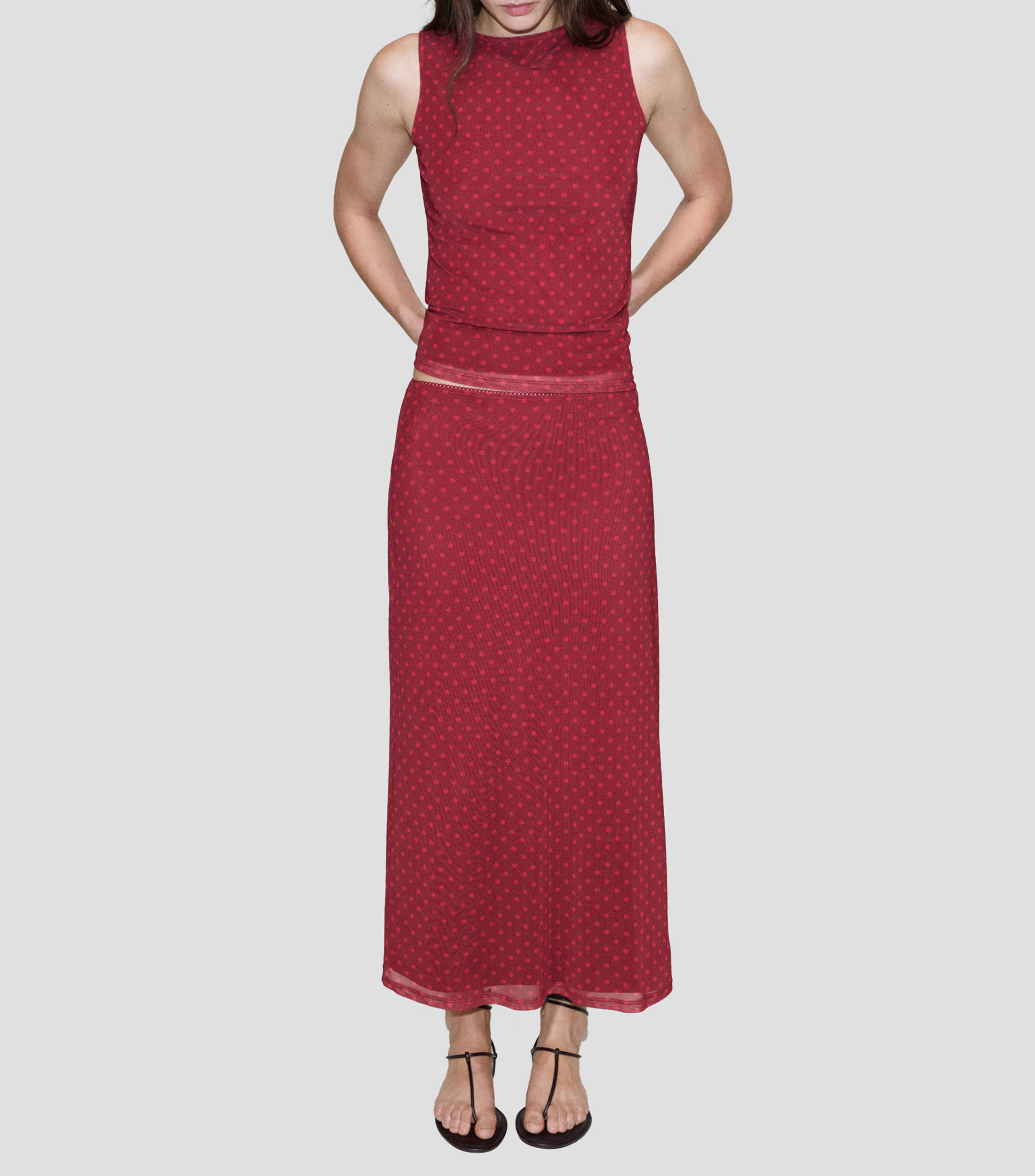 Falda larga de corte recto polkadots Mujer