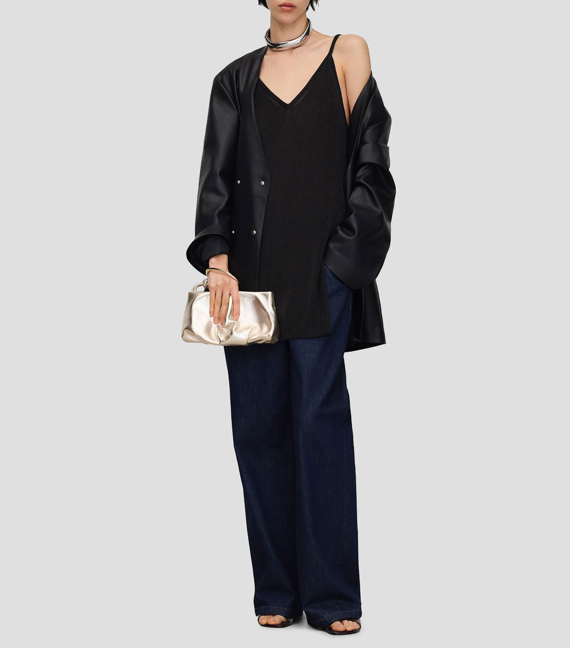 Bolsa clutch en piel lisa Mujer