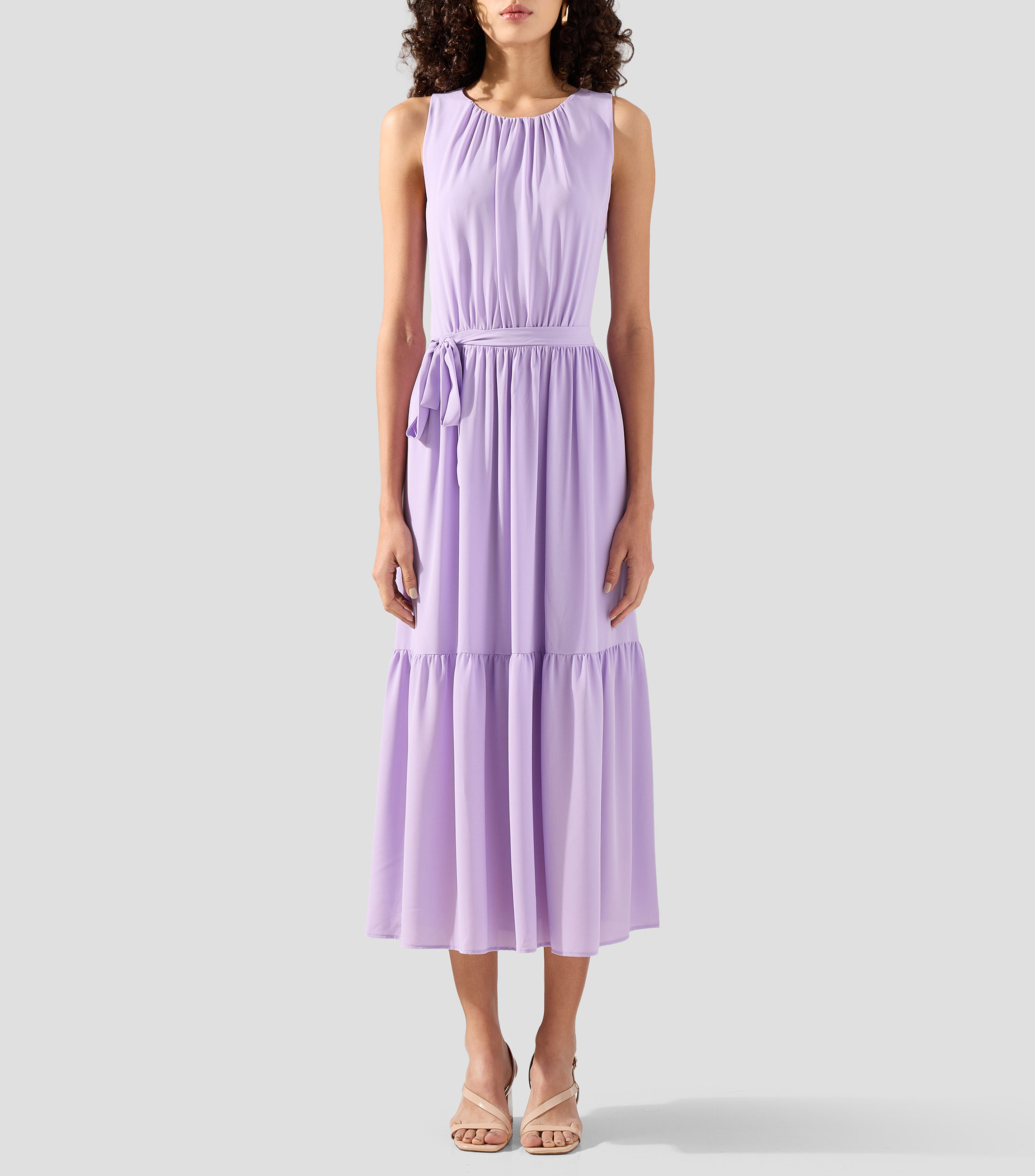 Vestido midi liso Mujer