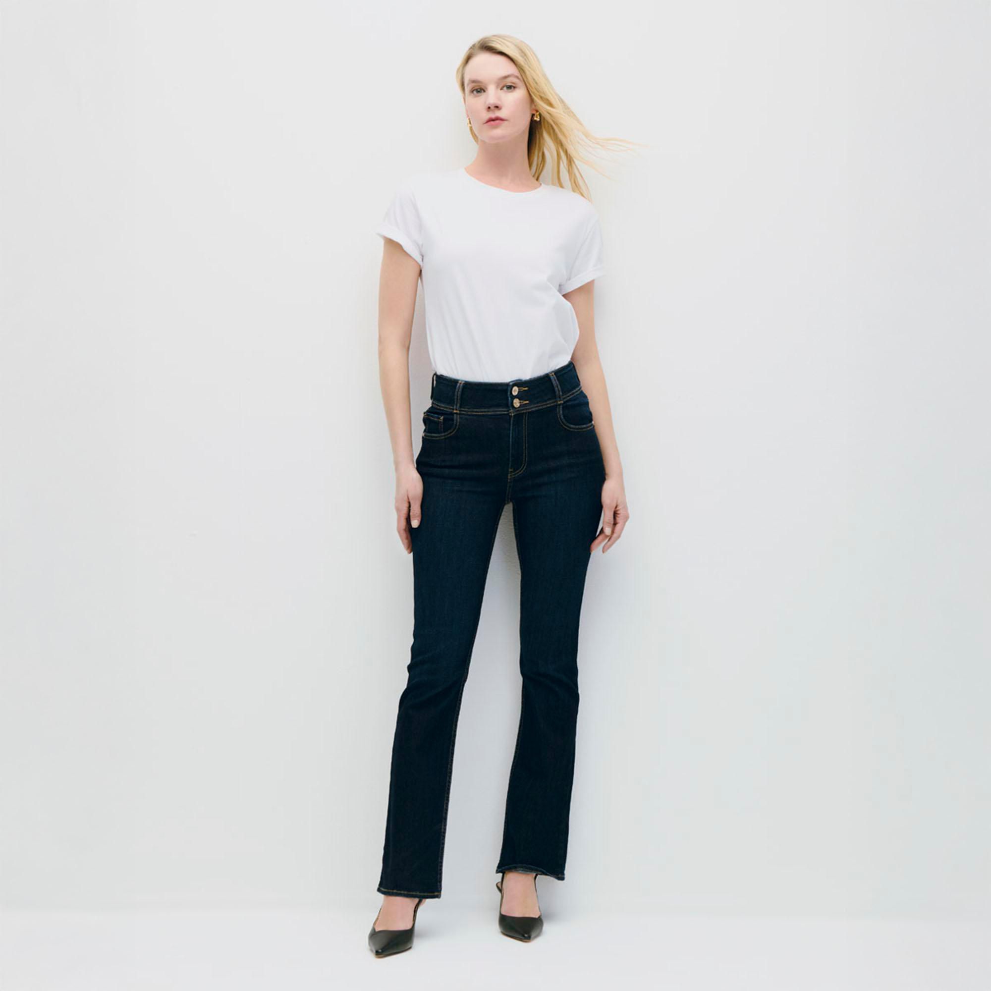 Jeans Acampanados Tiro Alto Pretina Ancha Mujer
