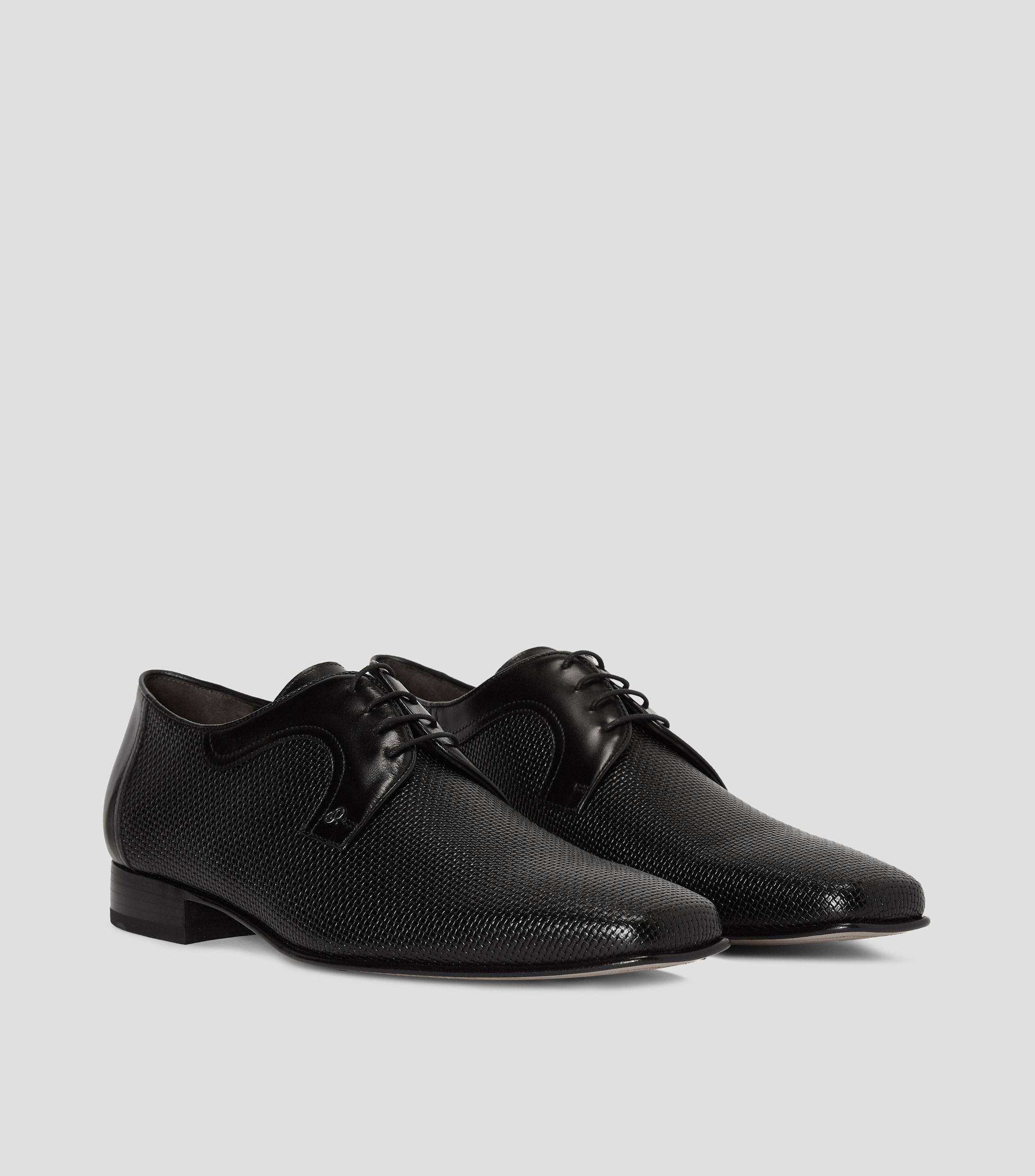 Zapatos de vestir Derby Negros en Piel con Tacón Bajo Cuadrado Hombre