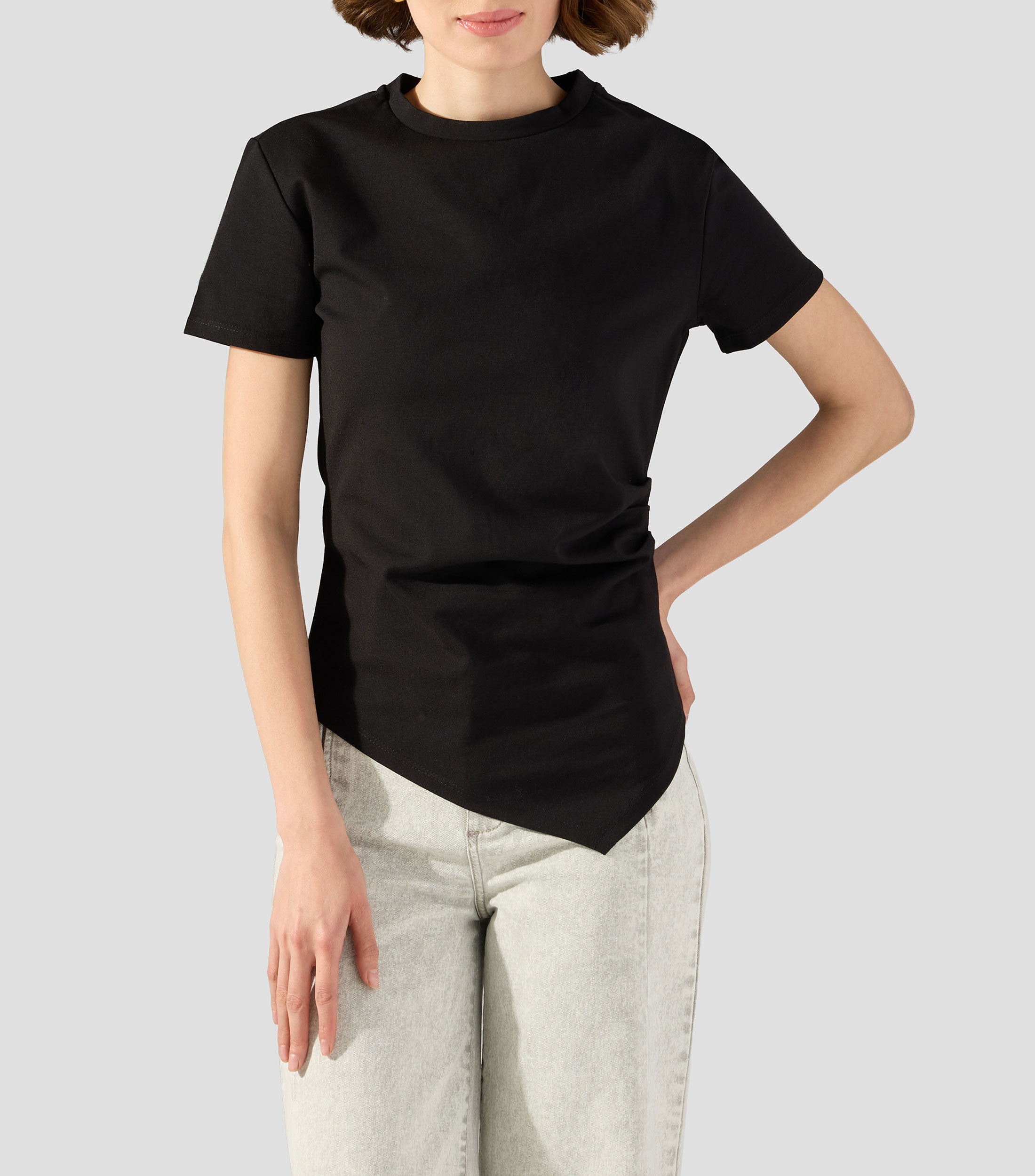 Playera de cuello redondo con manga corta lisa Mujer