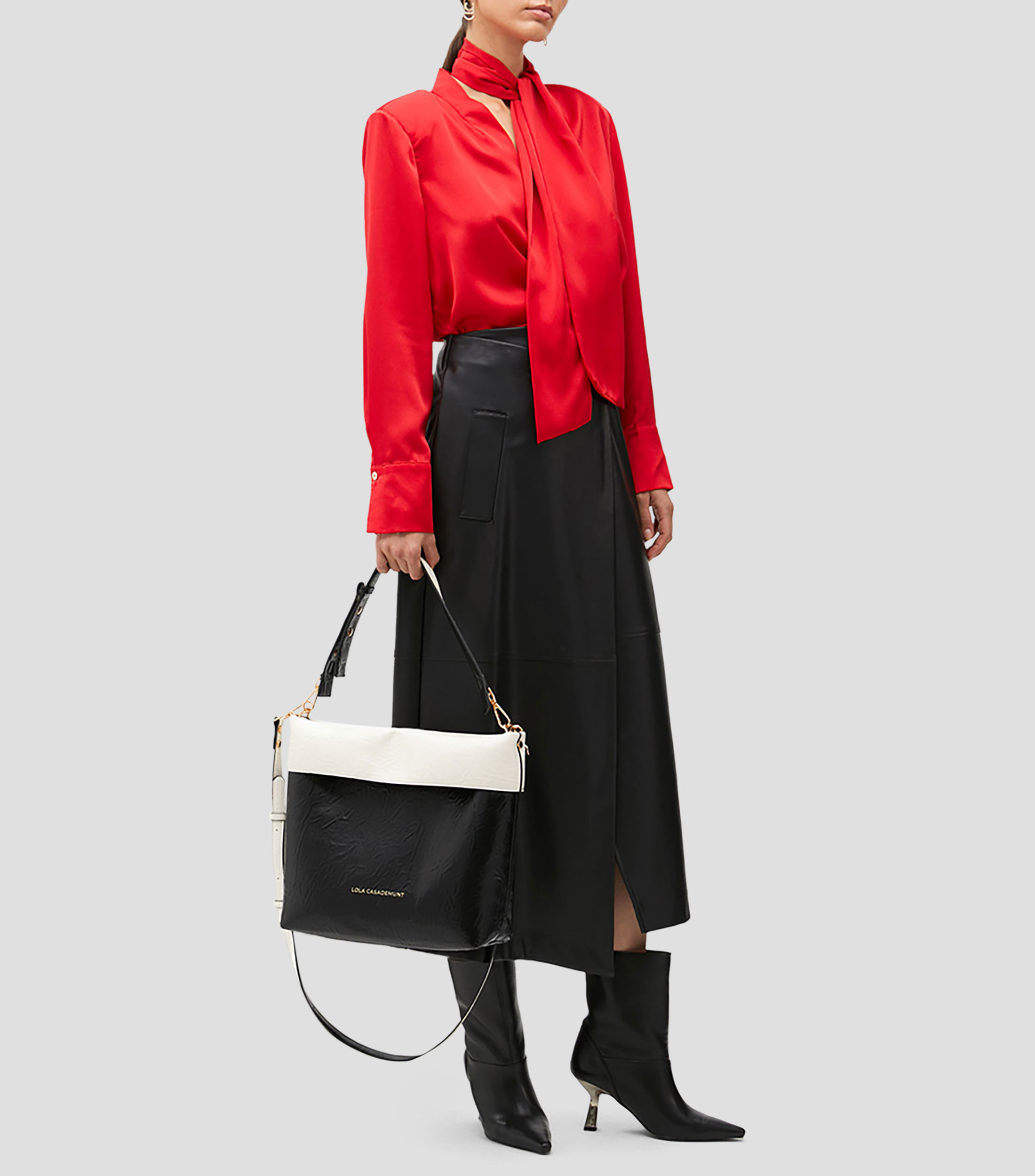 Bolsa hobo blanco y negro lisa Mujer