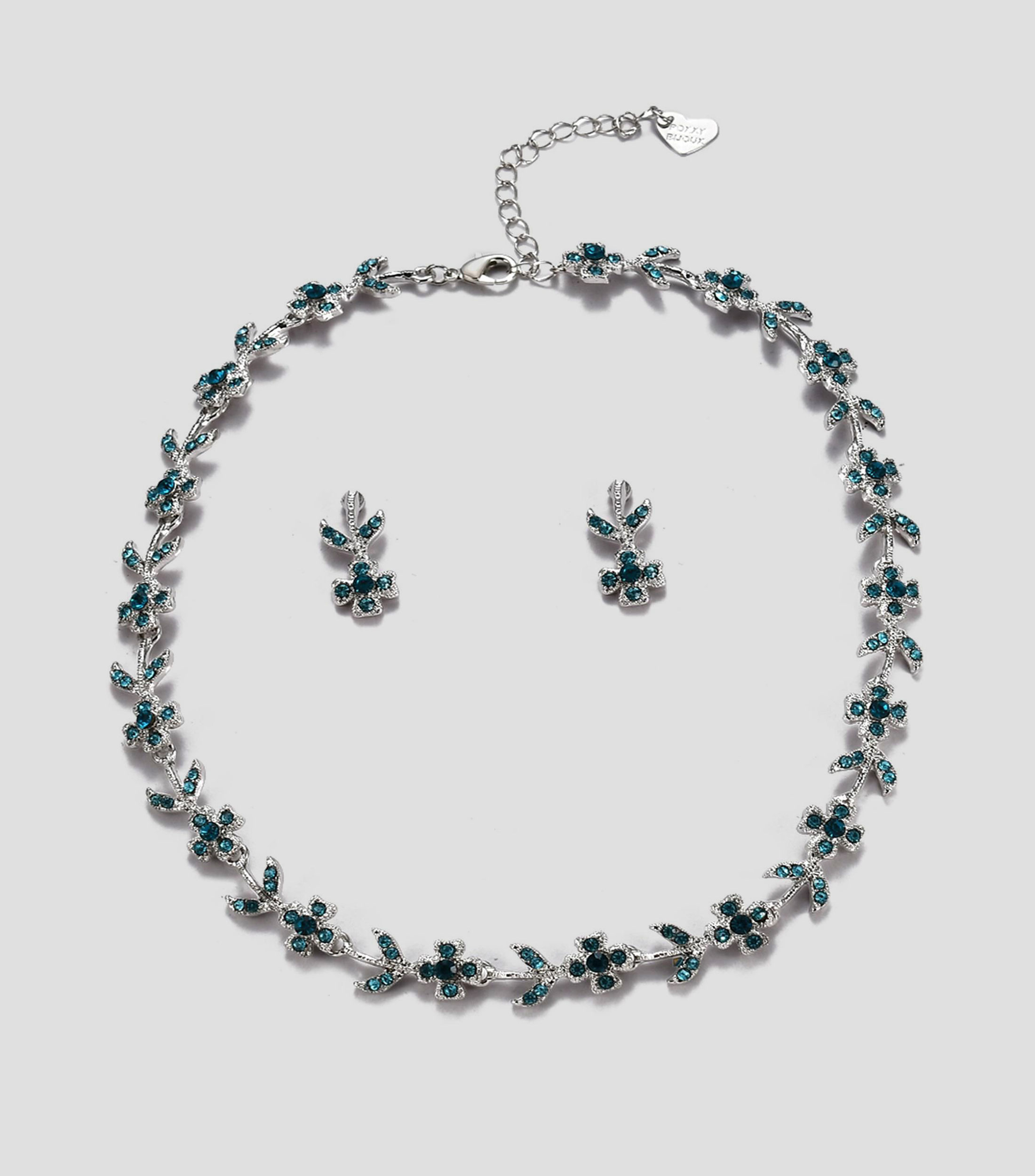 Set de collar y aretes flores con cristales Mujer