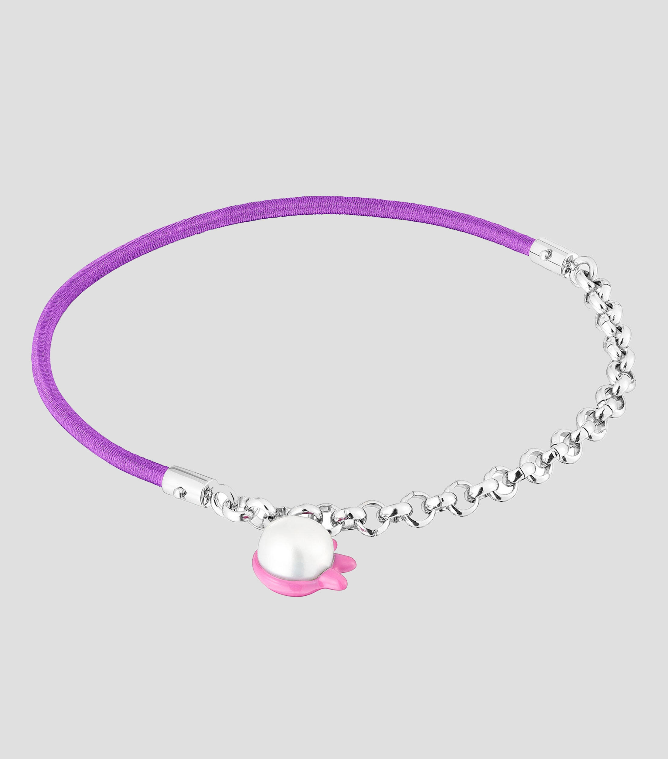 Pulsera elástica lila y plateado con perla cultivada Instint Mujer