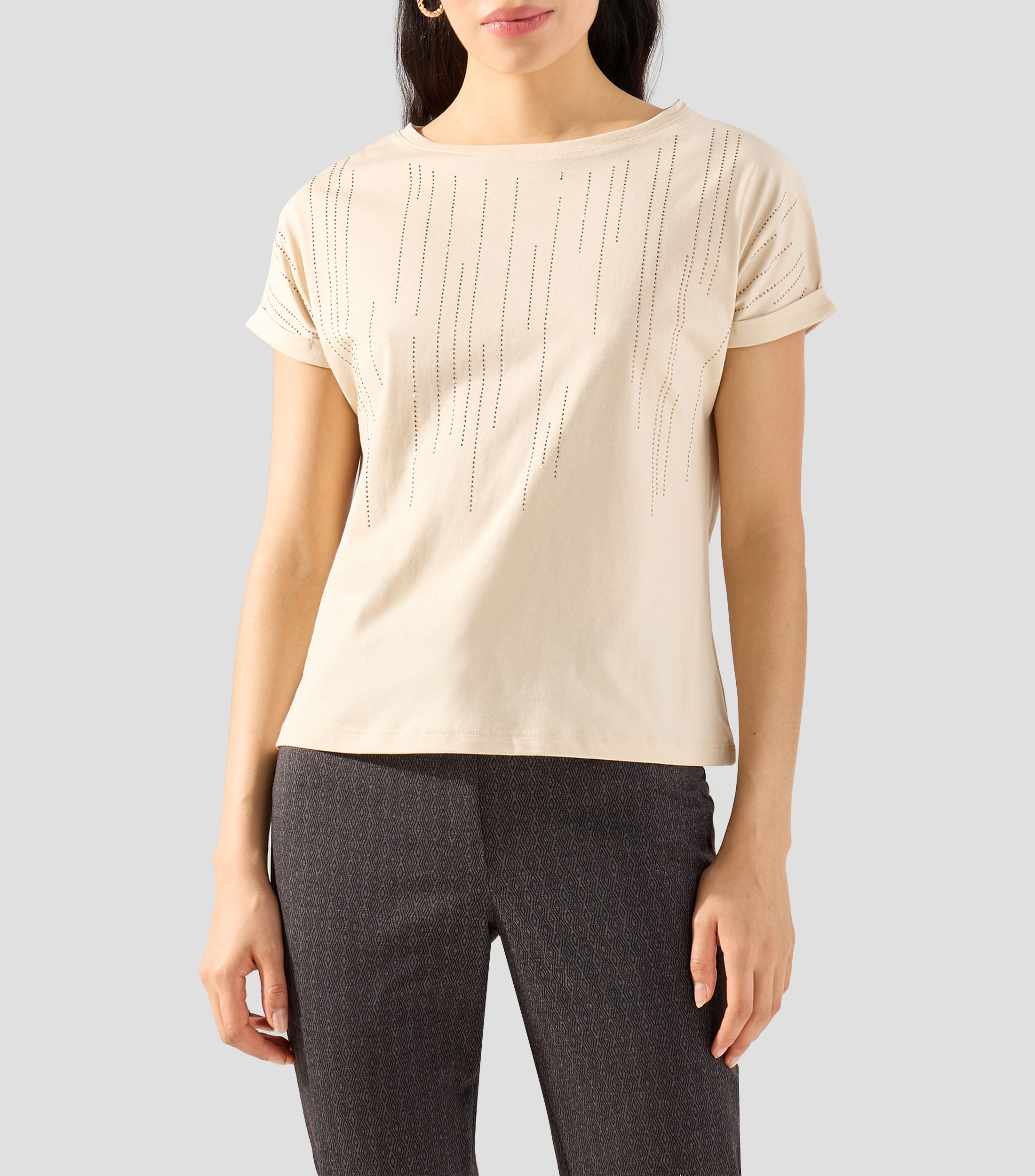Playera cuello redondo manga corta sólido Mujer