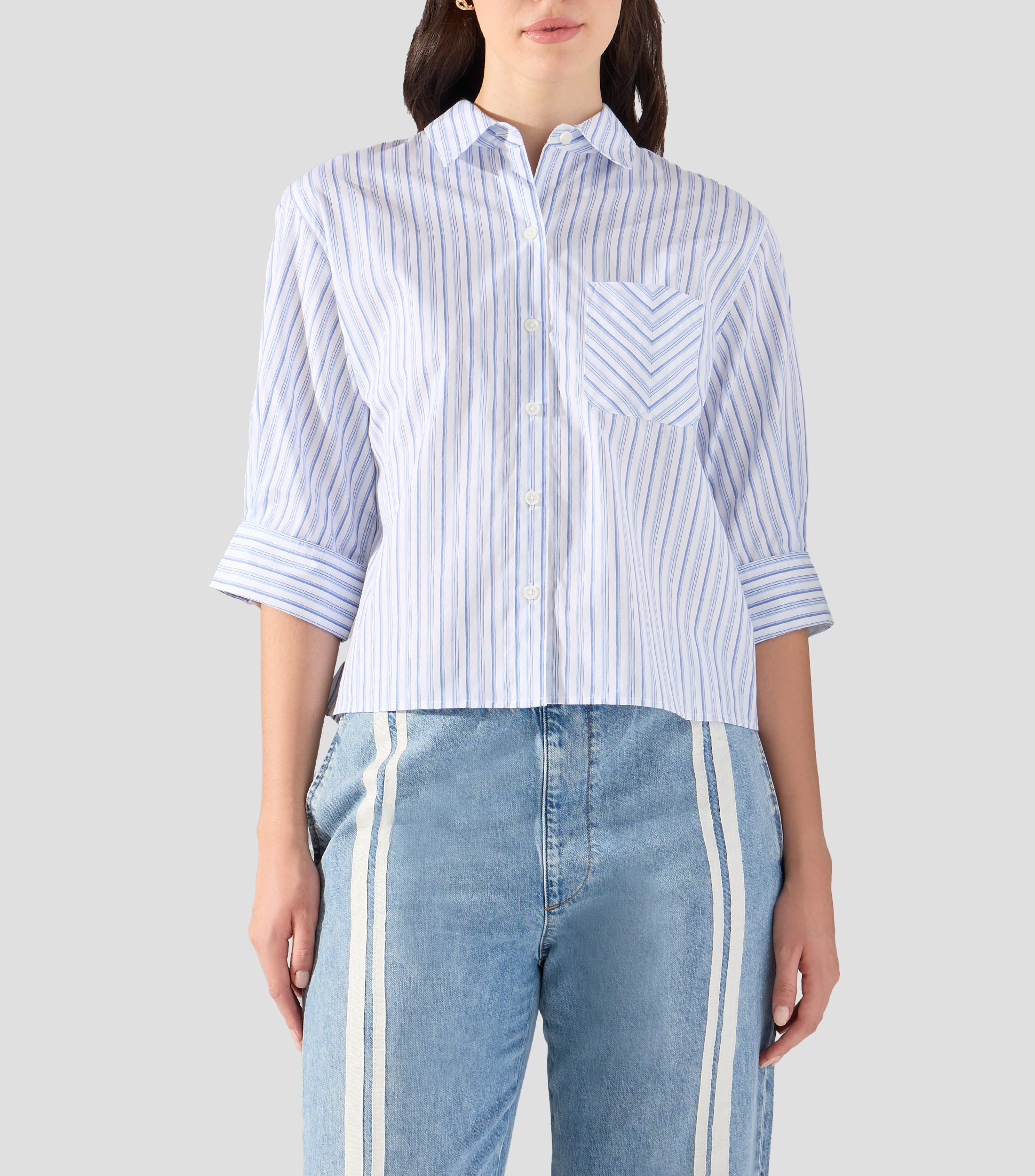 Camisa a rayas manga 3/4 Mujer