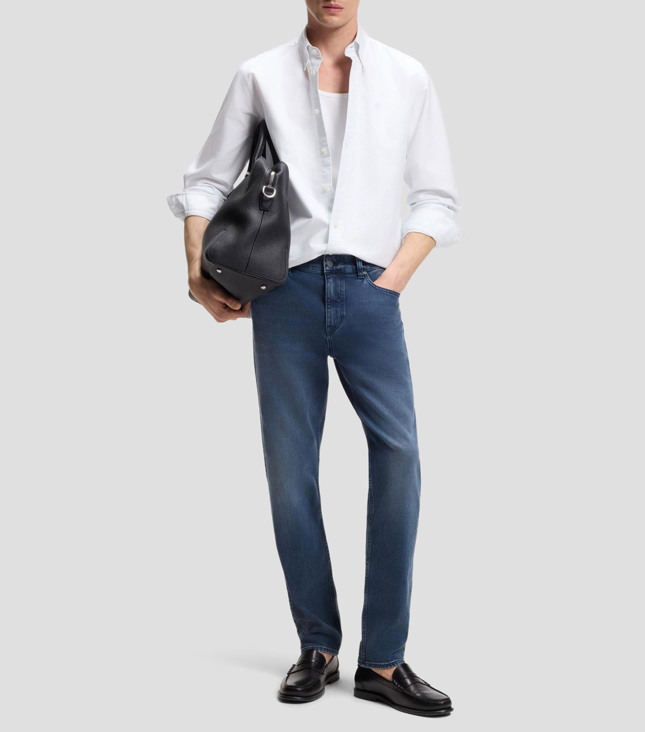 Camisa regular abotonada de algodón Oxford a rayas Hombre