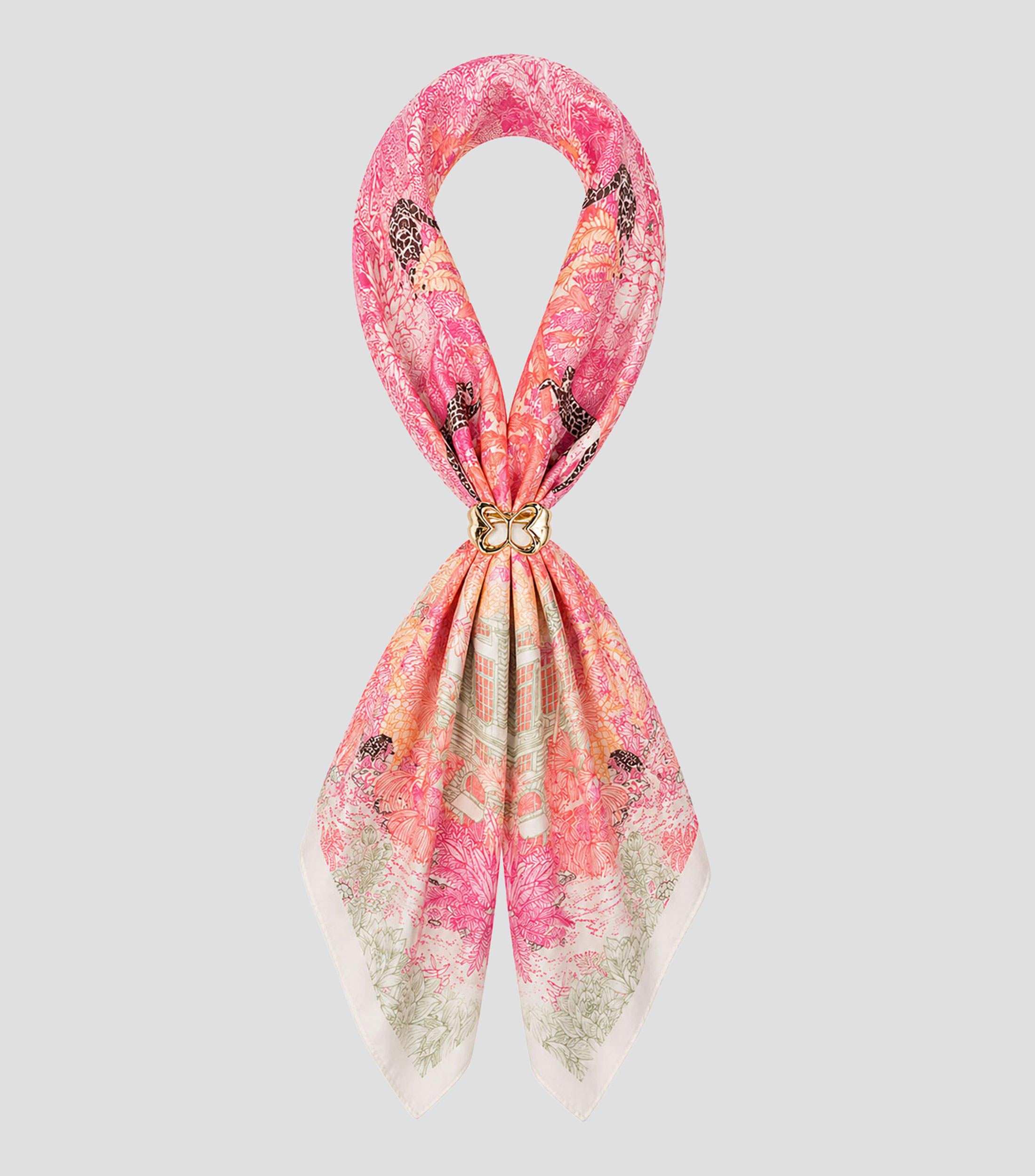 Mascada estampada con anillo Mujer