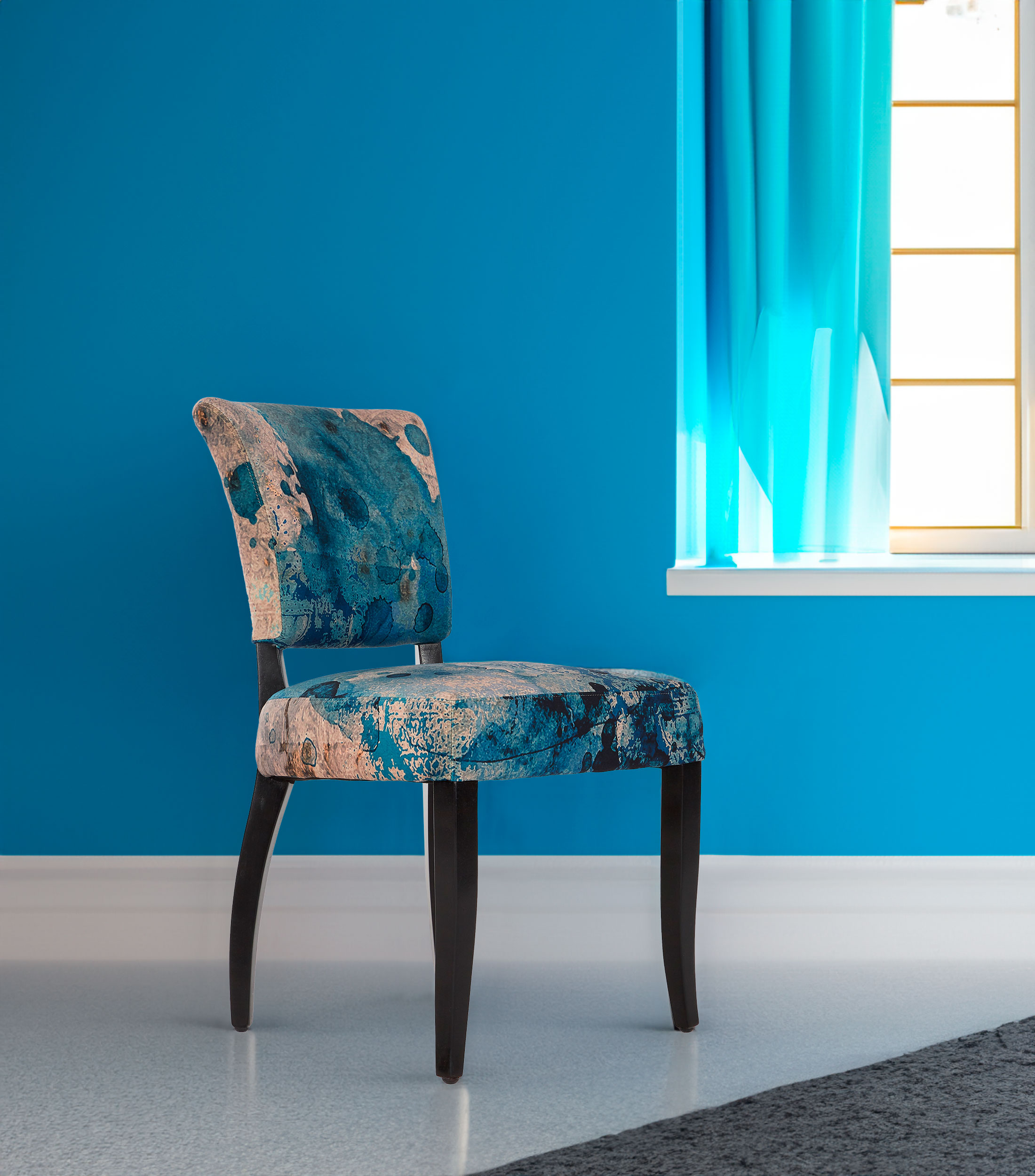 Silla de comedor Mimi en piel y textil multicolor