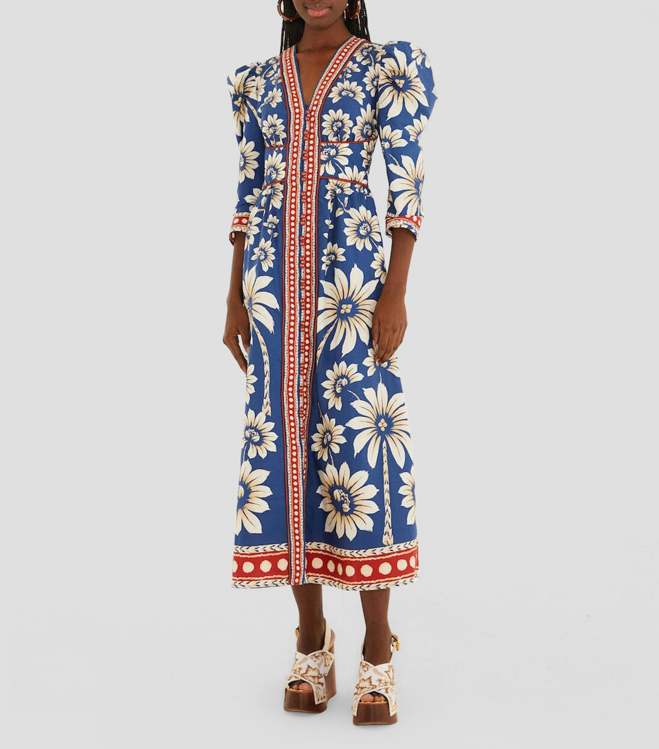 Vestido largo manga 3/4 estampado Luna Mujer