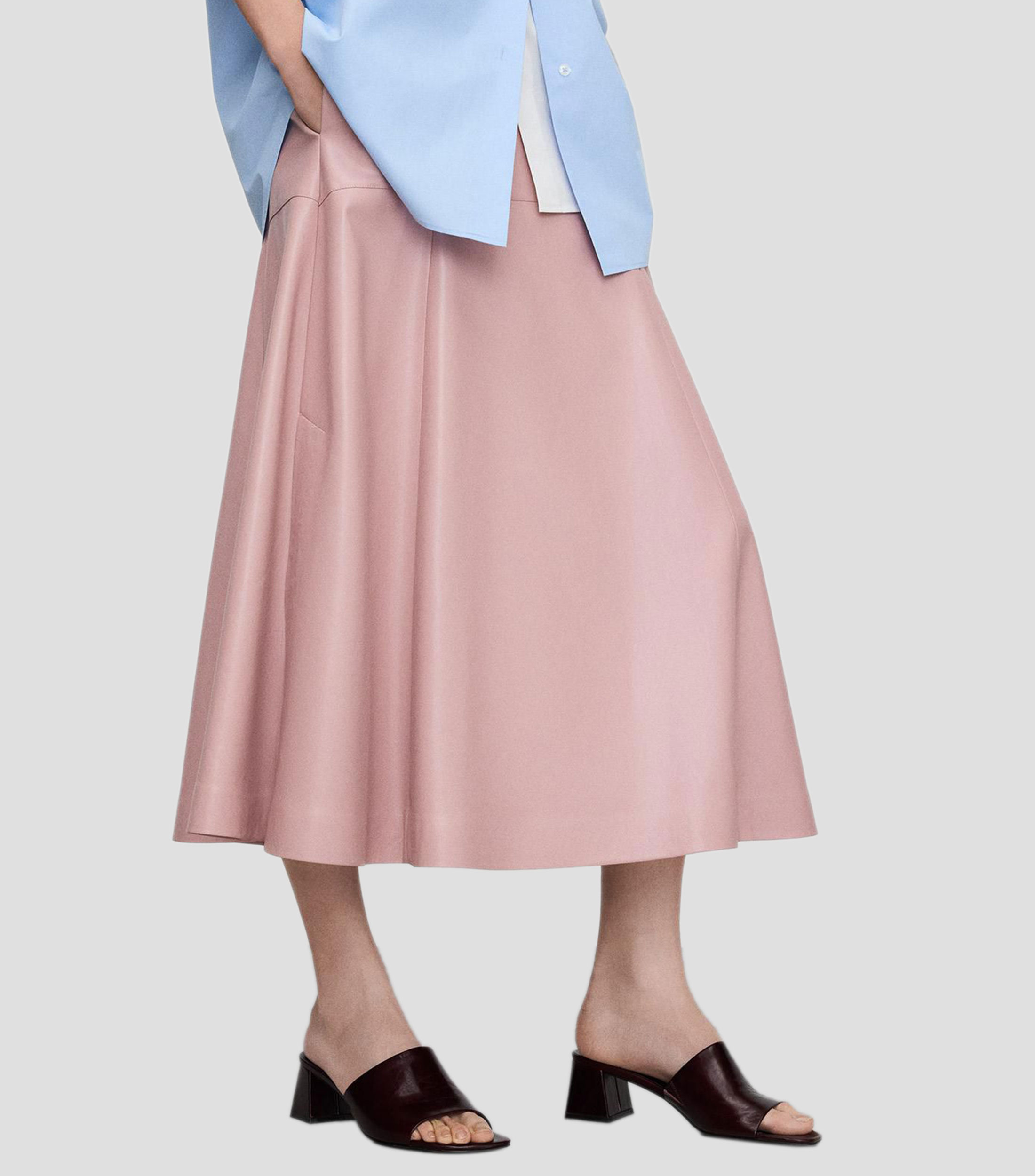 Falda midi de corte evasé lisa Mujer