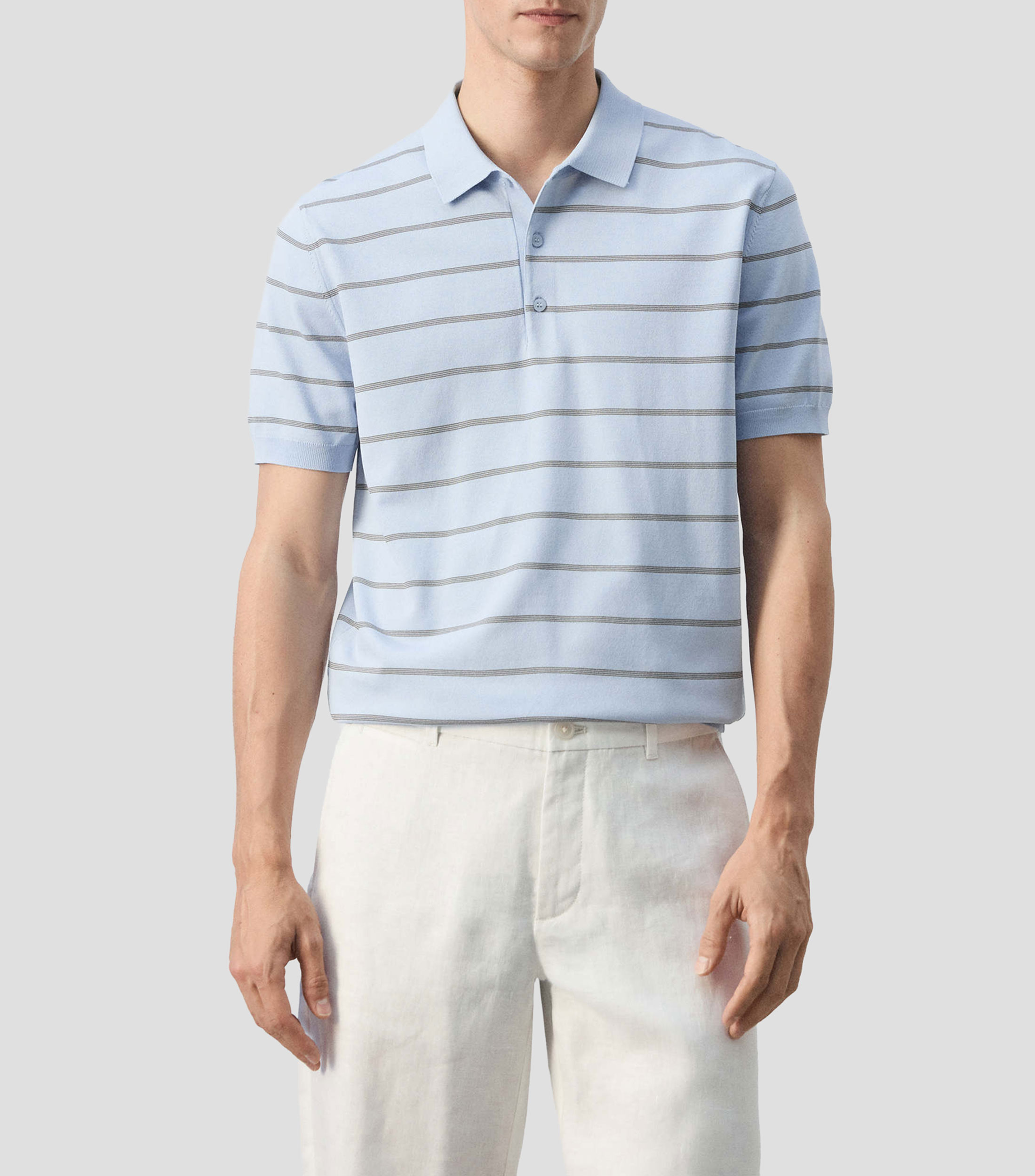 Playera tipo polo manga corta con rayas Hombre