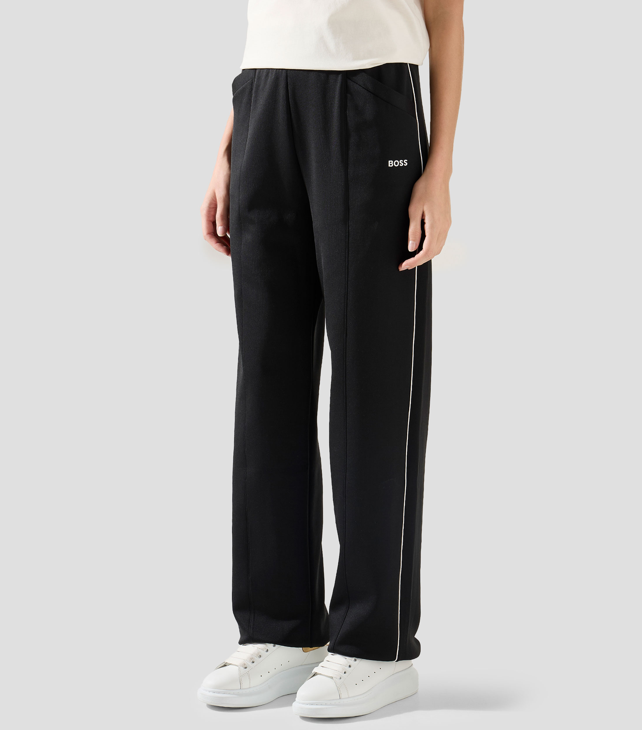 Pants de corte recto con logotipo y ribete en contraste Mujer