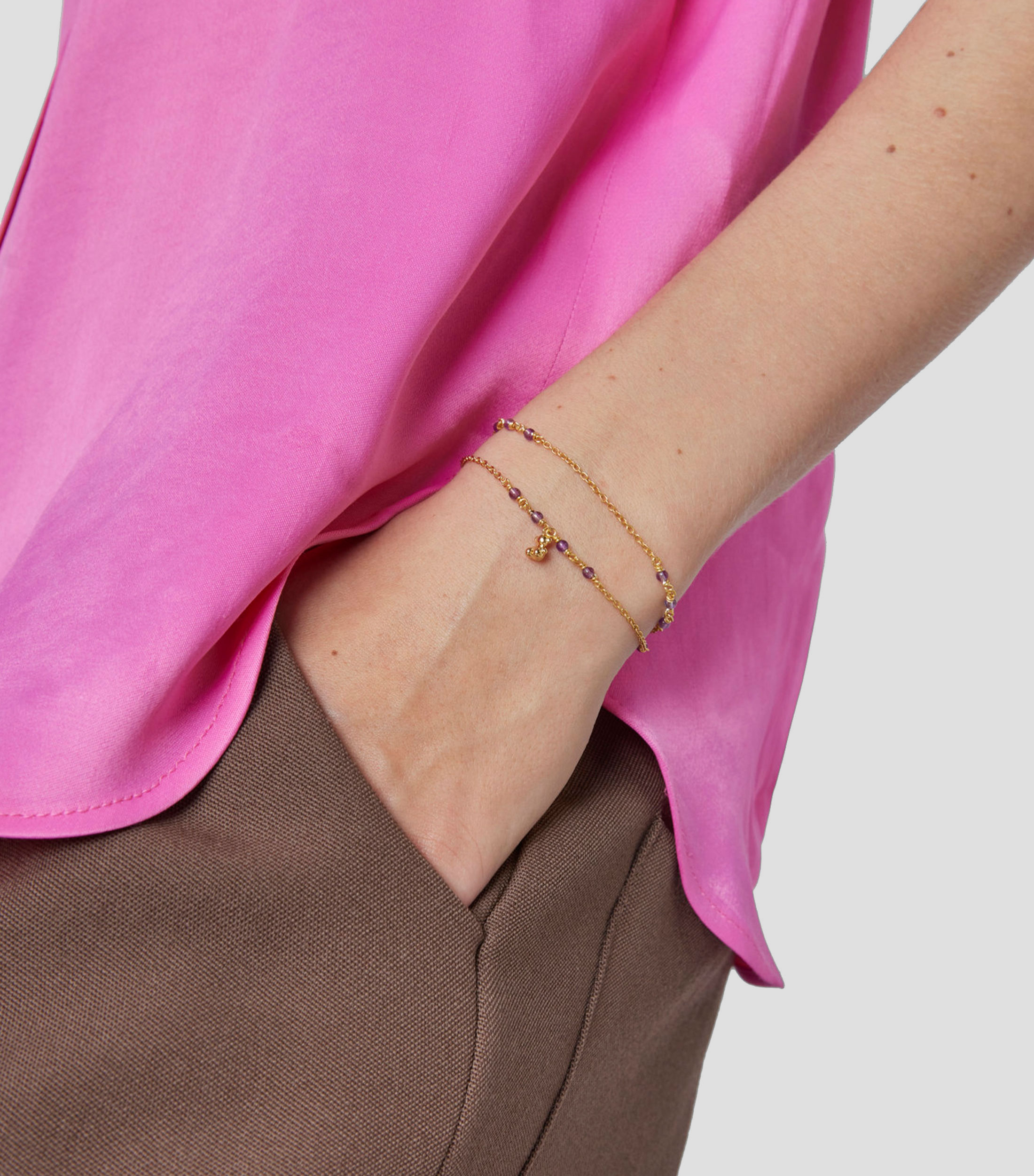 Pulsera doble en plata .925 con amatista Bold Bear Mujer