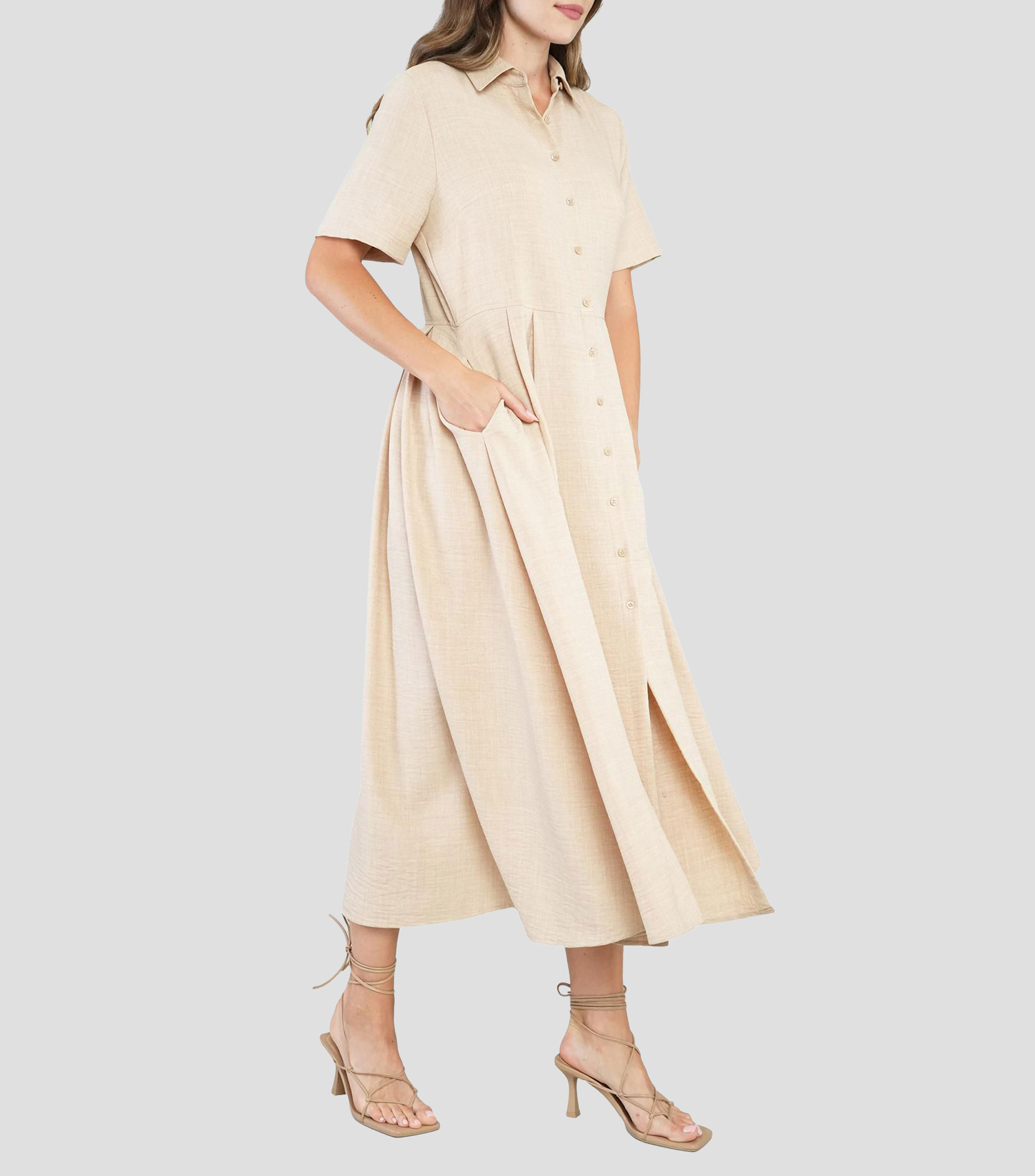Vestido midi de diseño sólido Mujer