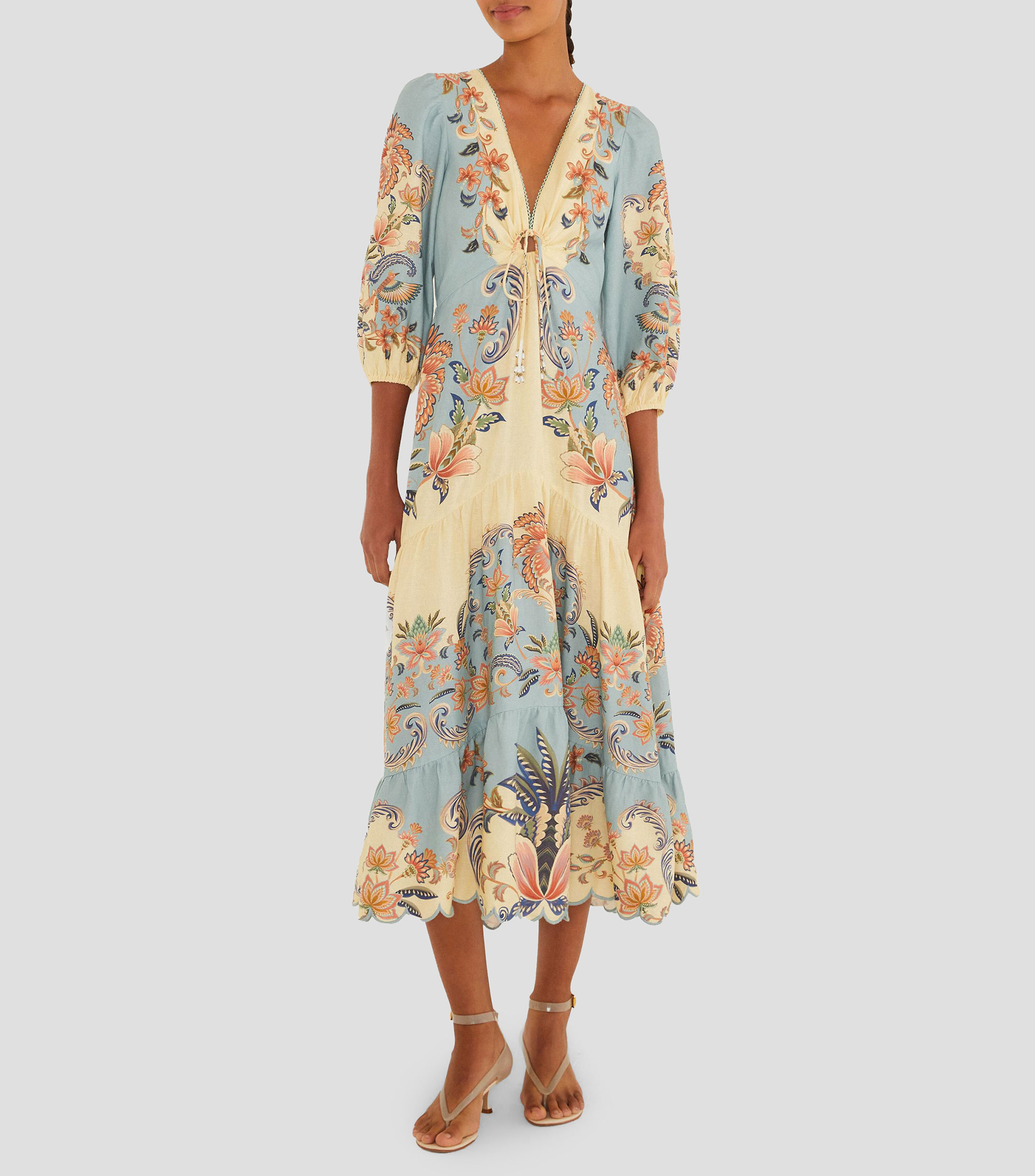 Vestido midi de manga 3/4 estampado Mujer