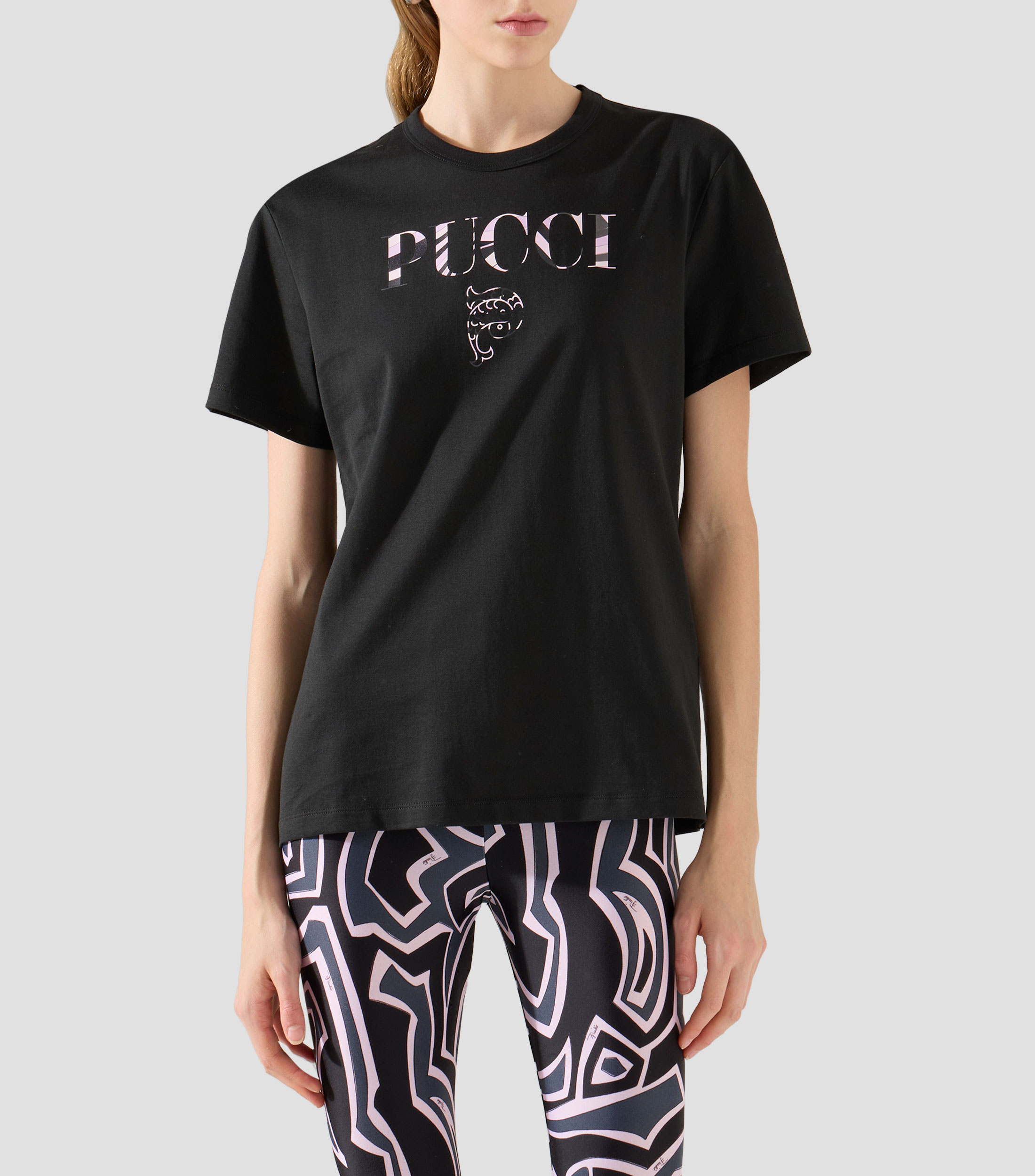 Playera cuello redondo manga larga estampada Mujer