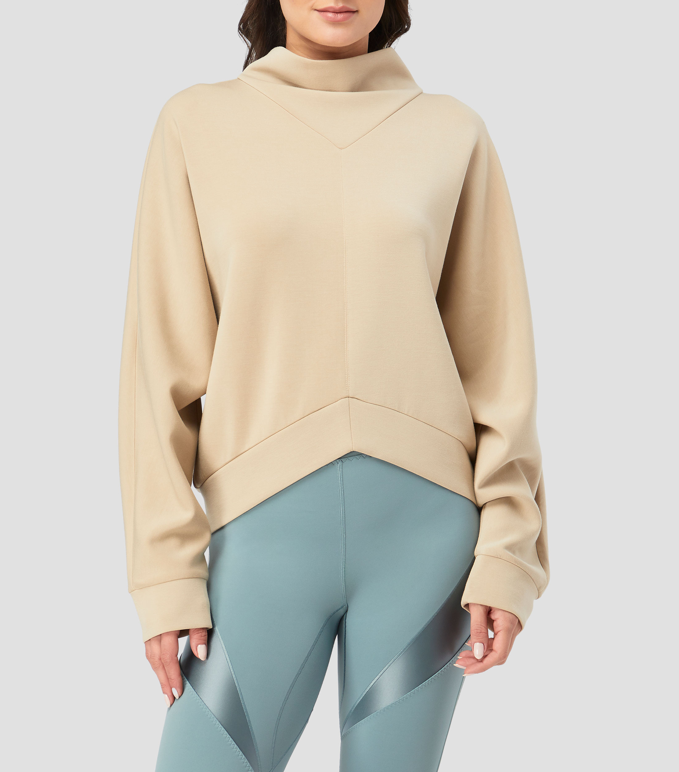 Sudadera loose fit con cuello mao alto drapeado Mujer