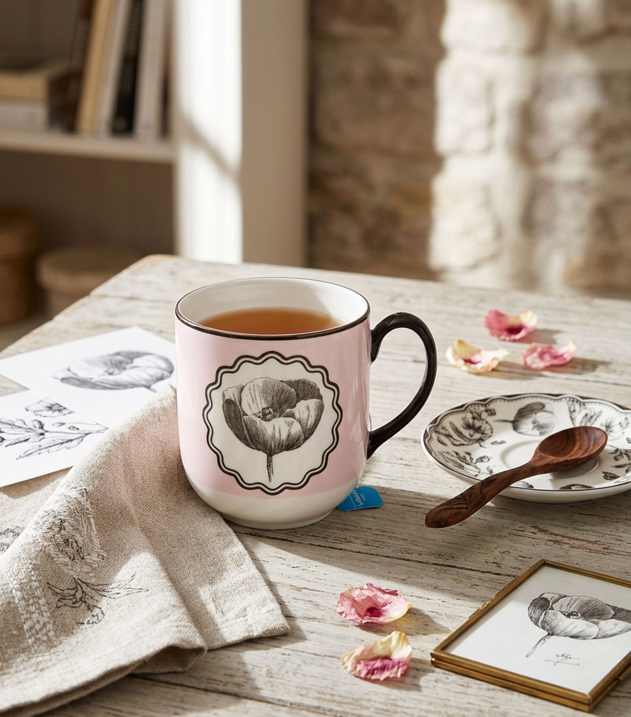Taza Herbariae rosa en porcelana