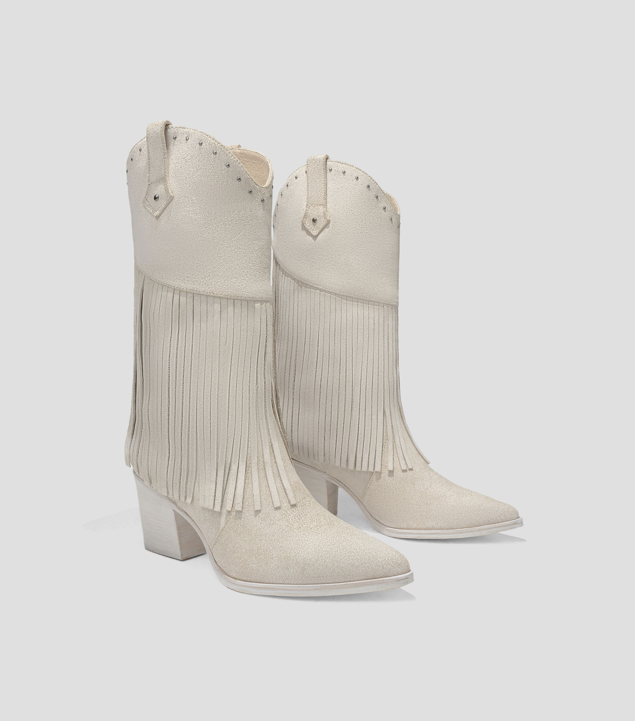 Botas vaqueras largas en piel con tacón medio cuadrado Mujer