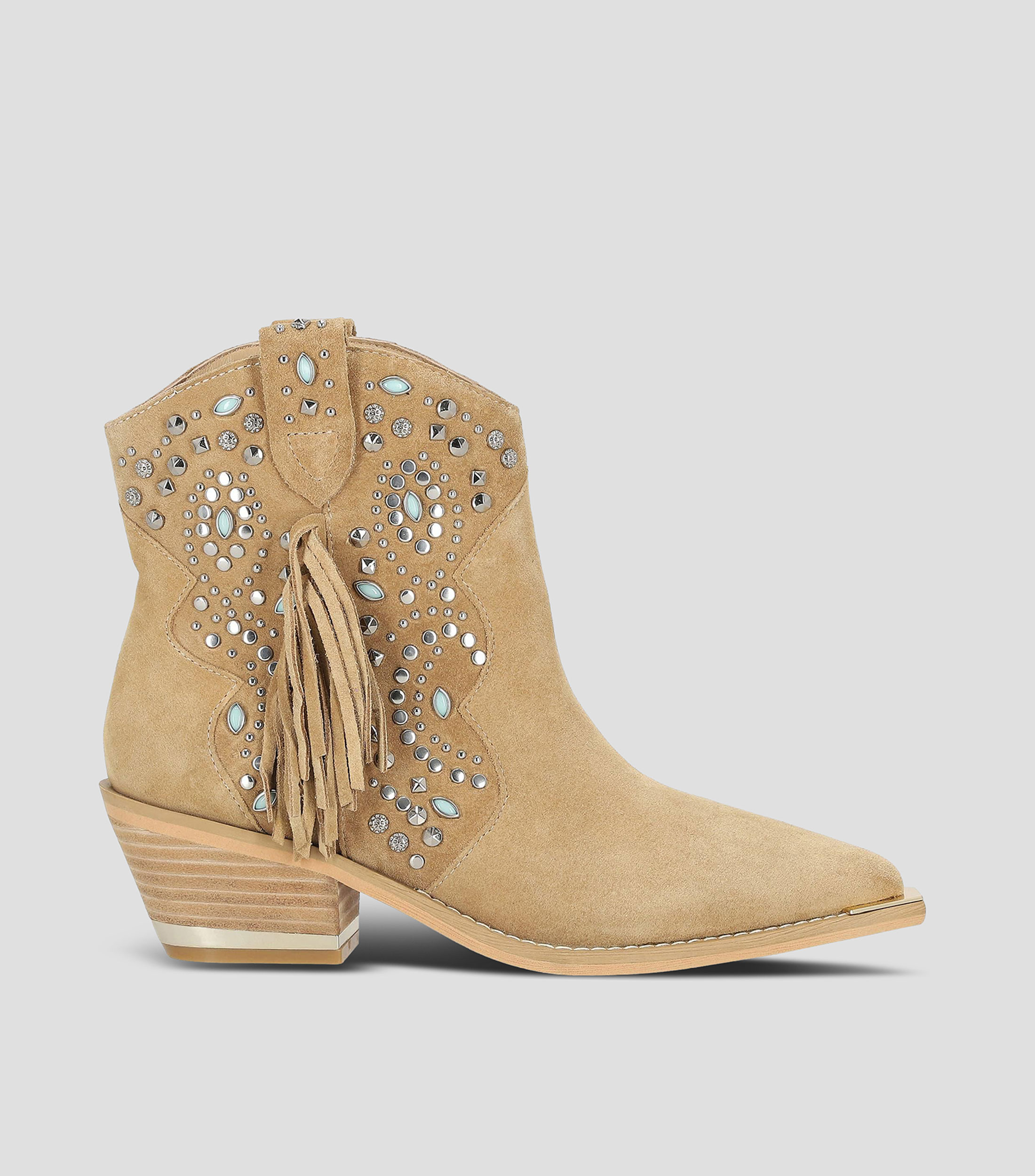 Botines de tacón mediano ancho en piel Mujer