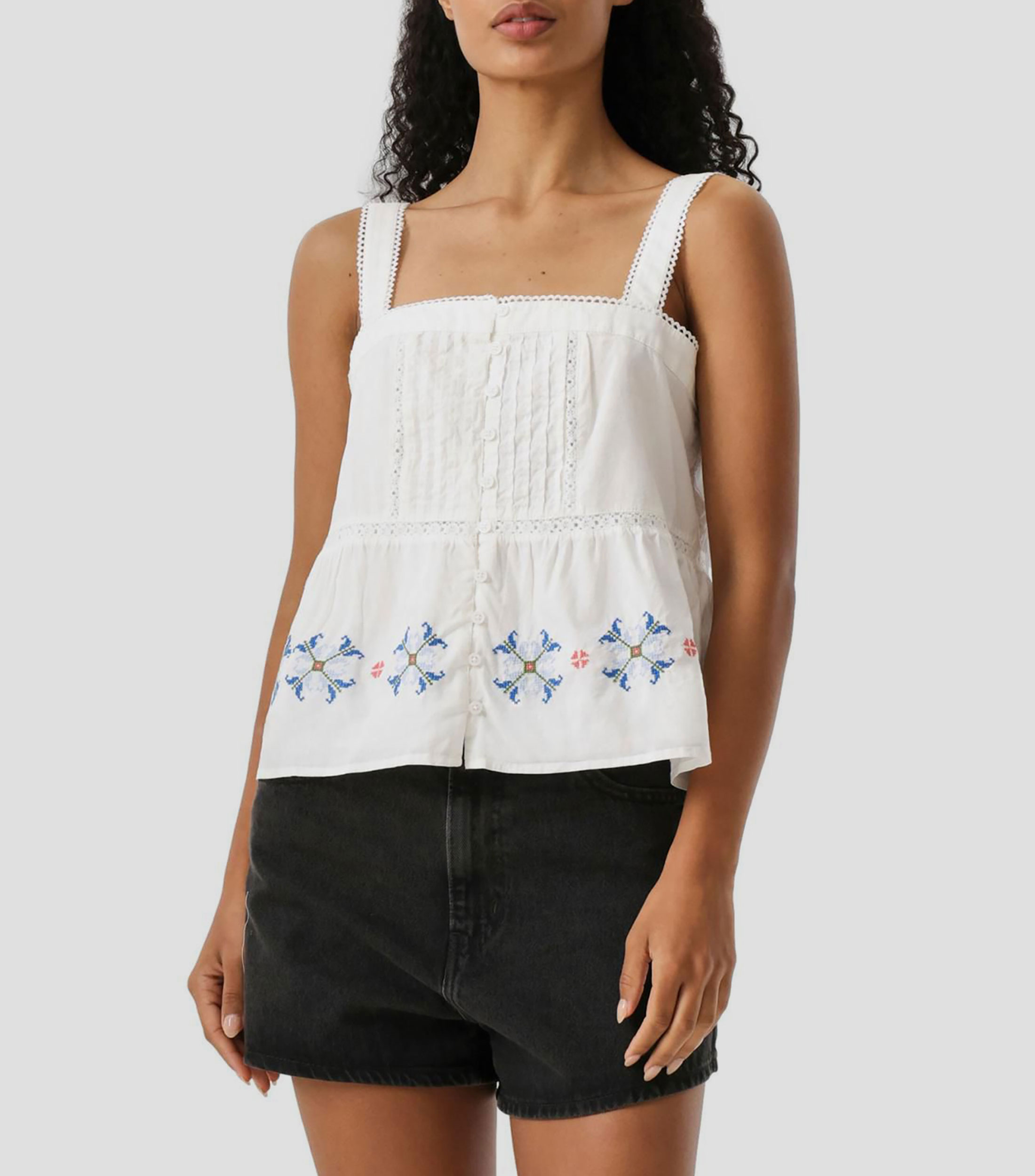 Blusa con microdiseños sin mangas Mujer